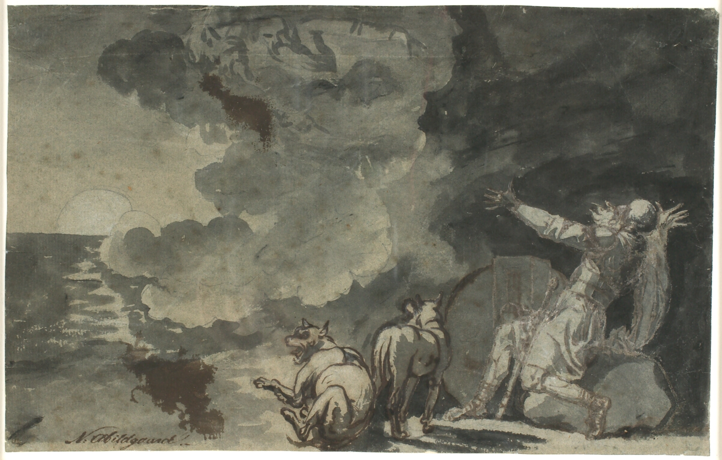 Fingal ser sine forfædres ånder ved månens skin. Scene af Ossian