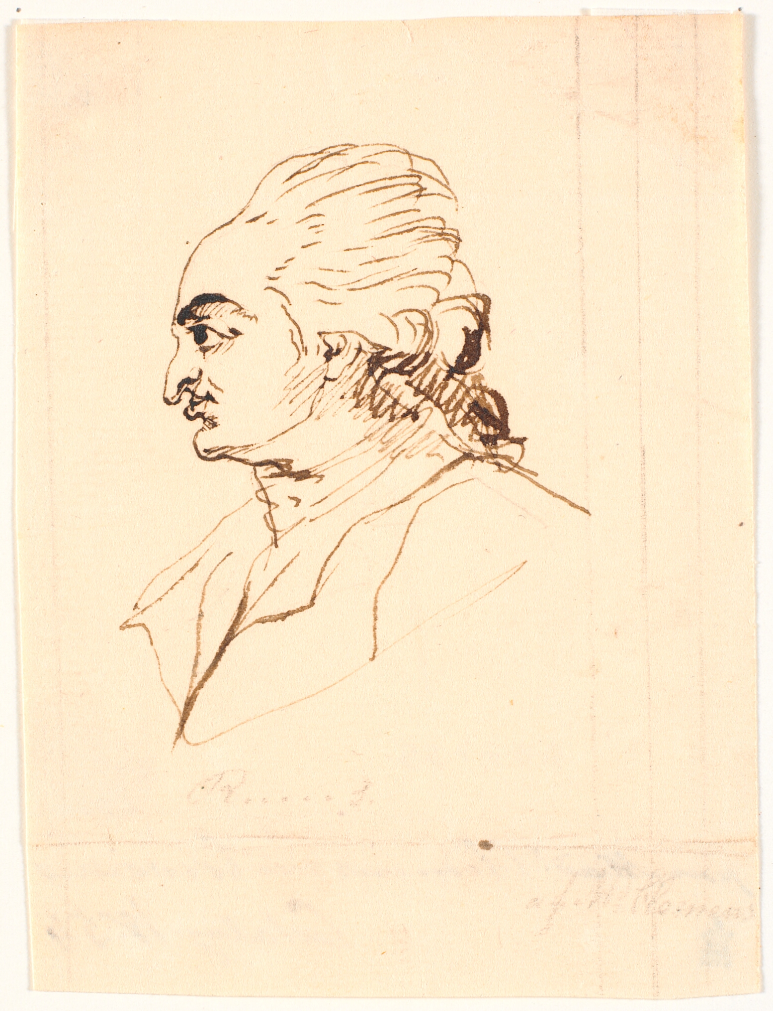 Herreportræt. Profil til venstre. Karrikatur