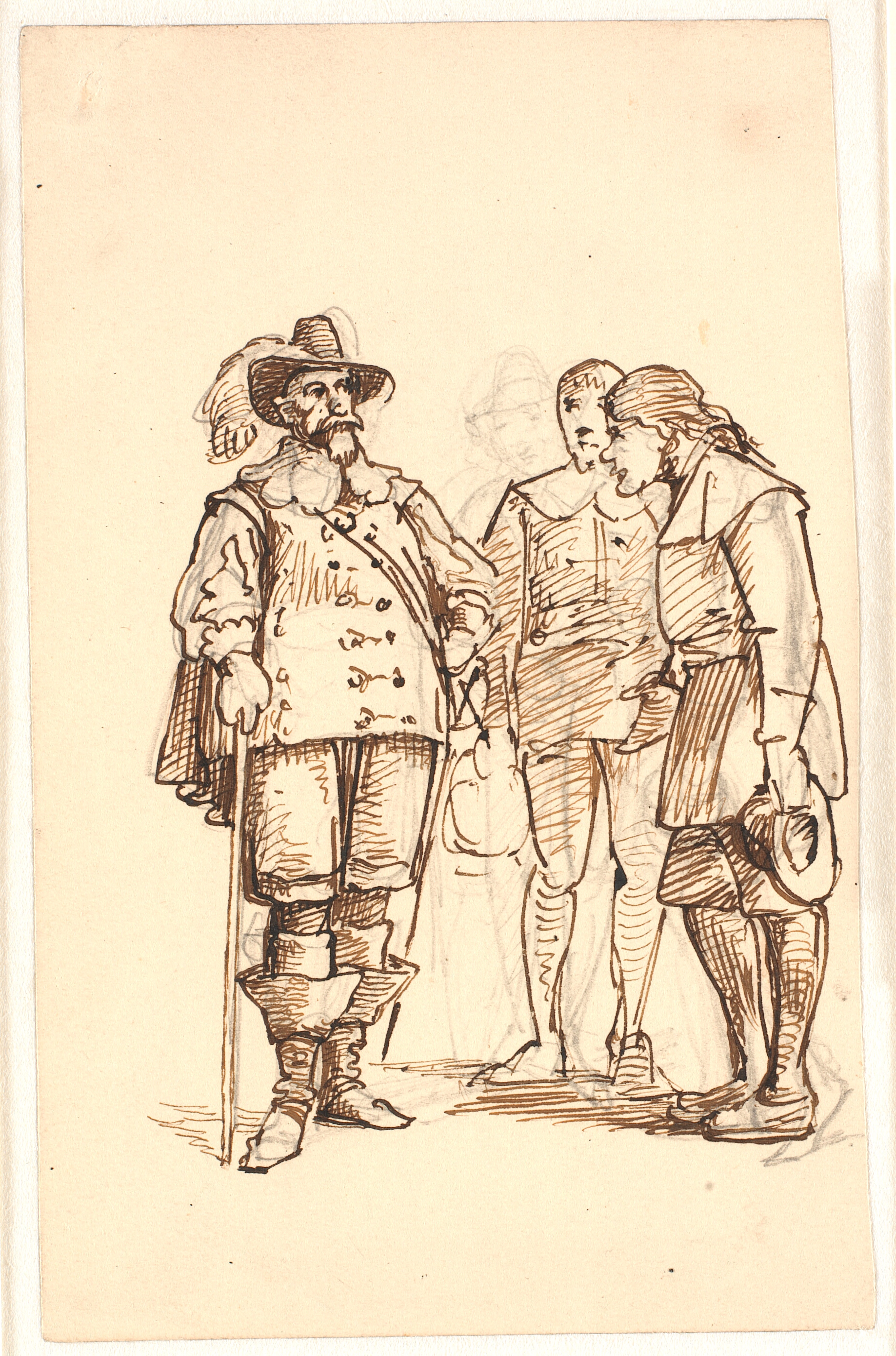 Adelsmand fra Chr. IV's tid taler med to mænd