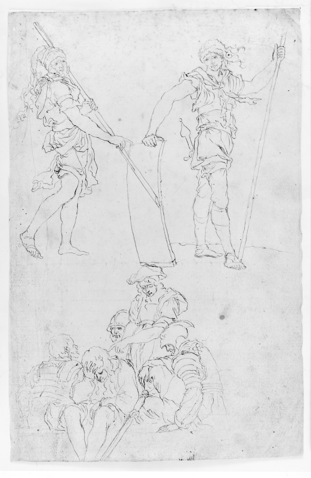 To soldater og et optrin med soldater og civile