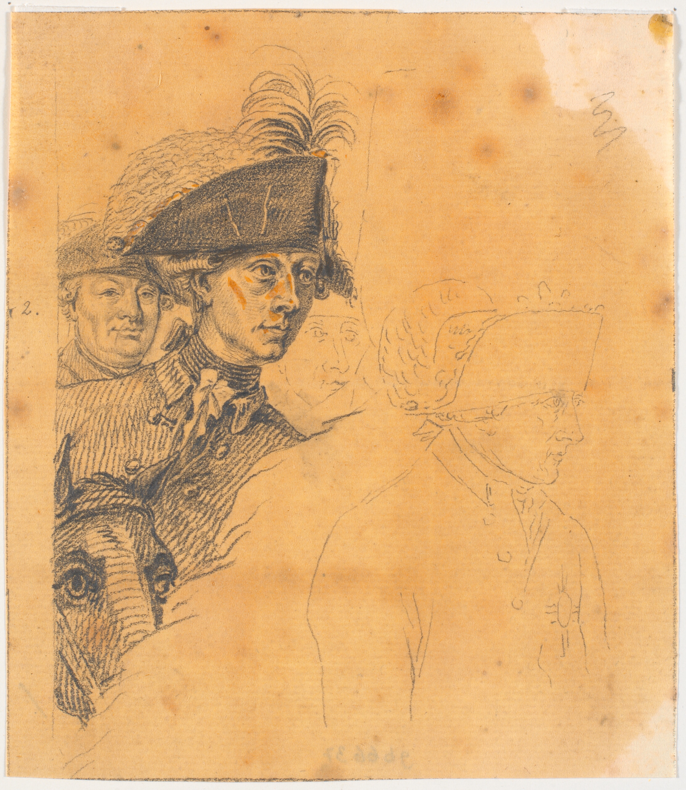 Forarbejde til stikket: Frederik d. Store rider hjem efter en revy ved Potsdam