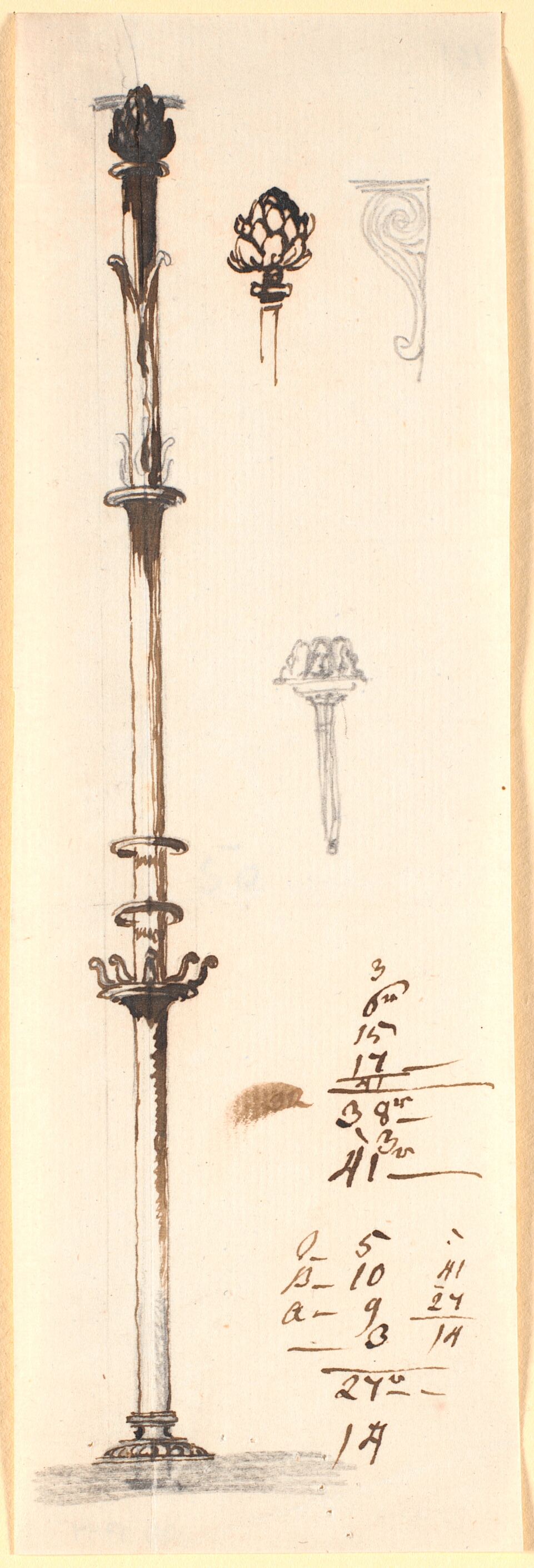 En stav endende i en pinjekogle. Efter pompejansk forbillede