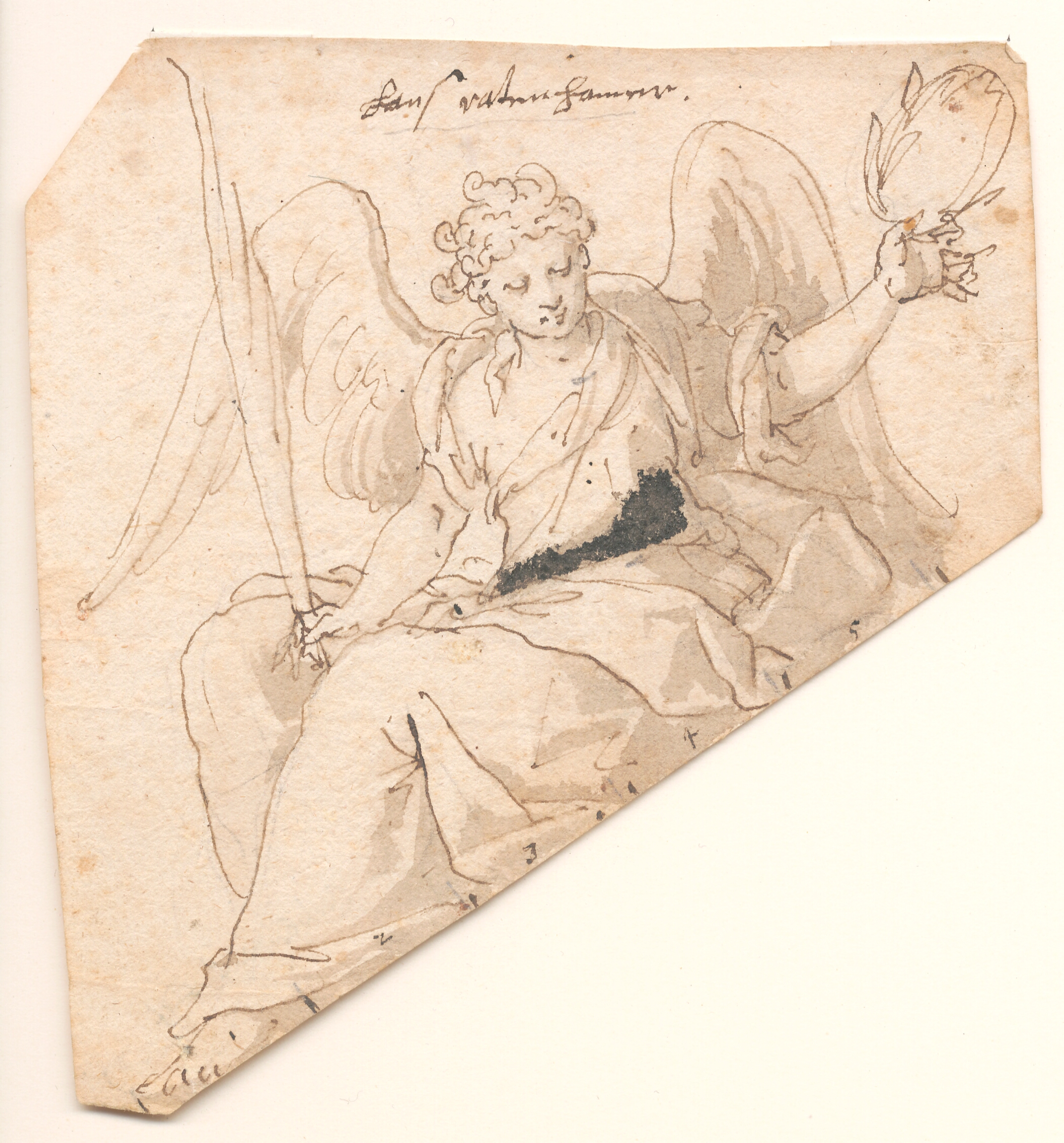 Engel med palmeblad og laurbærkrans