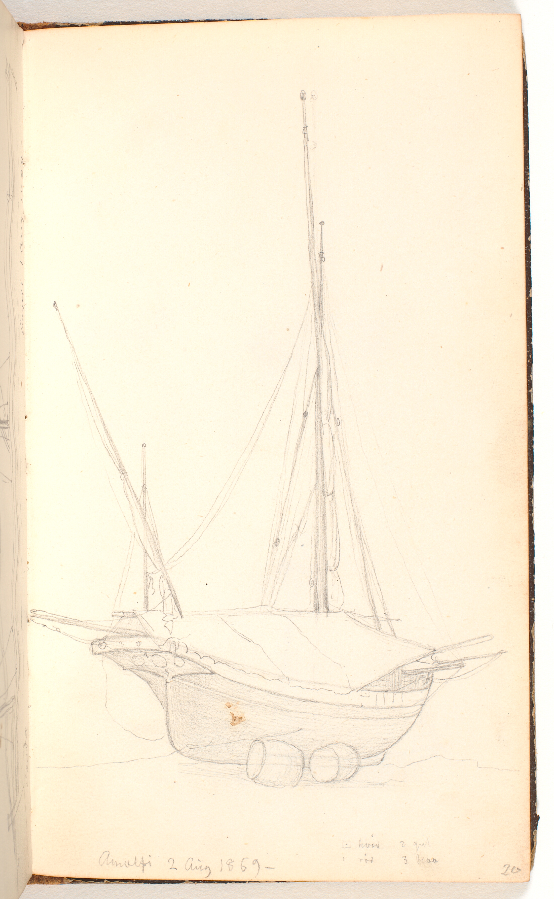 En sejlbåd der ligger på sandet, to tønder støtter båden så den ikke vælter