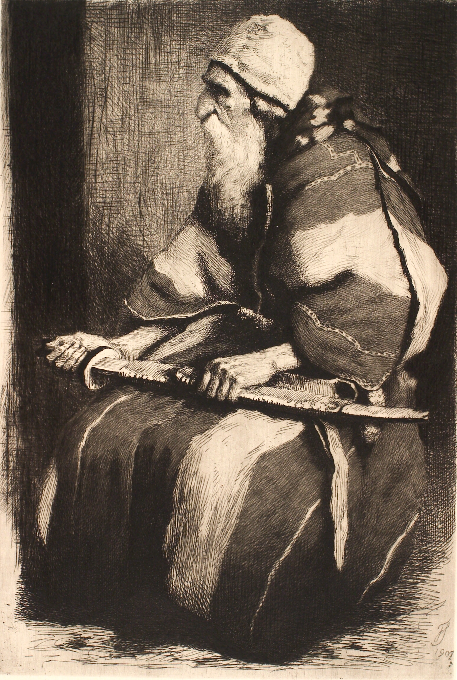 Studiefigur: Gammel skægget mand i orientalsk dragt