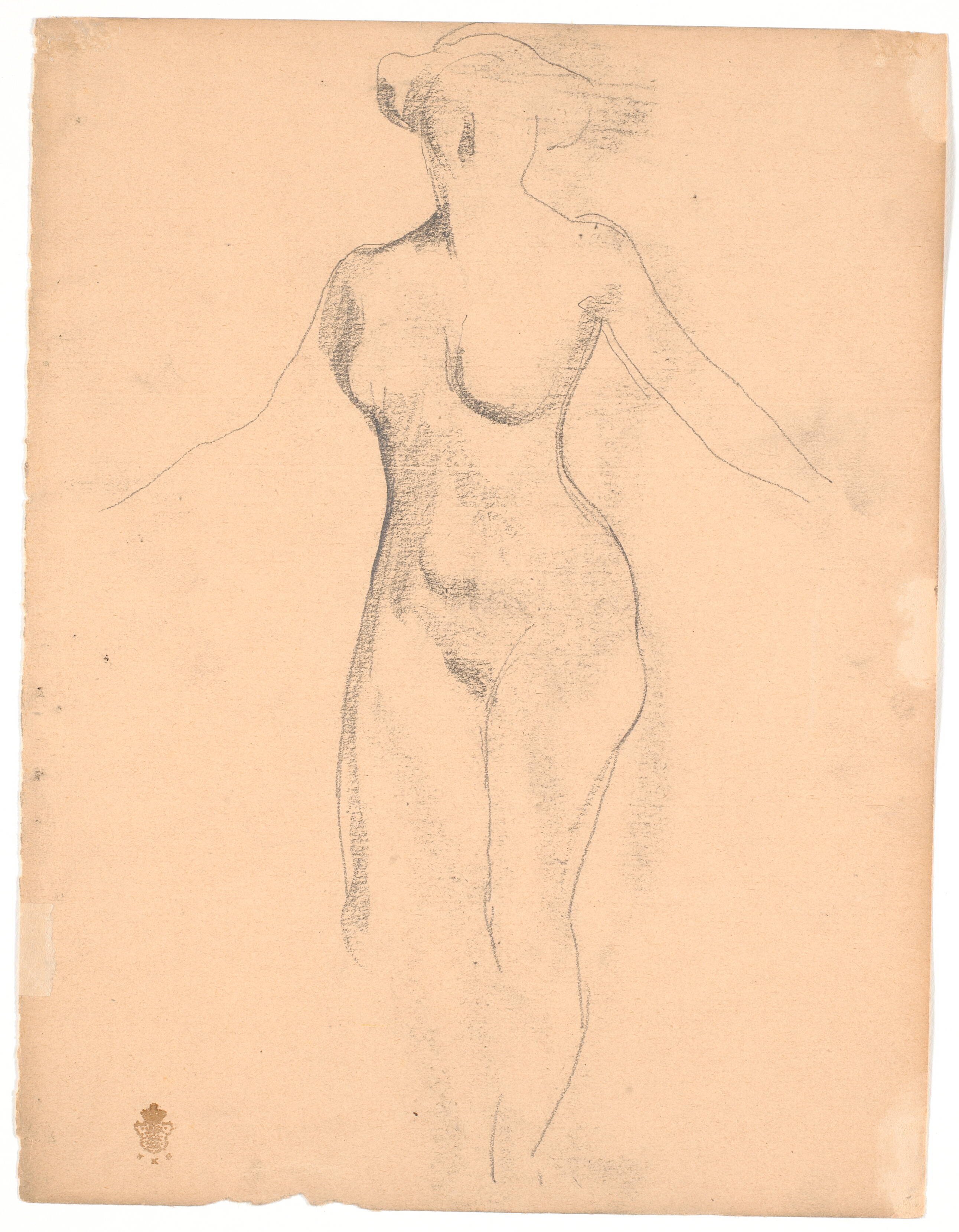 Stående nøgen kvindelig model set ovenfra