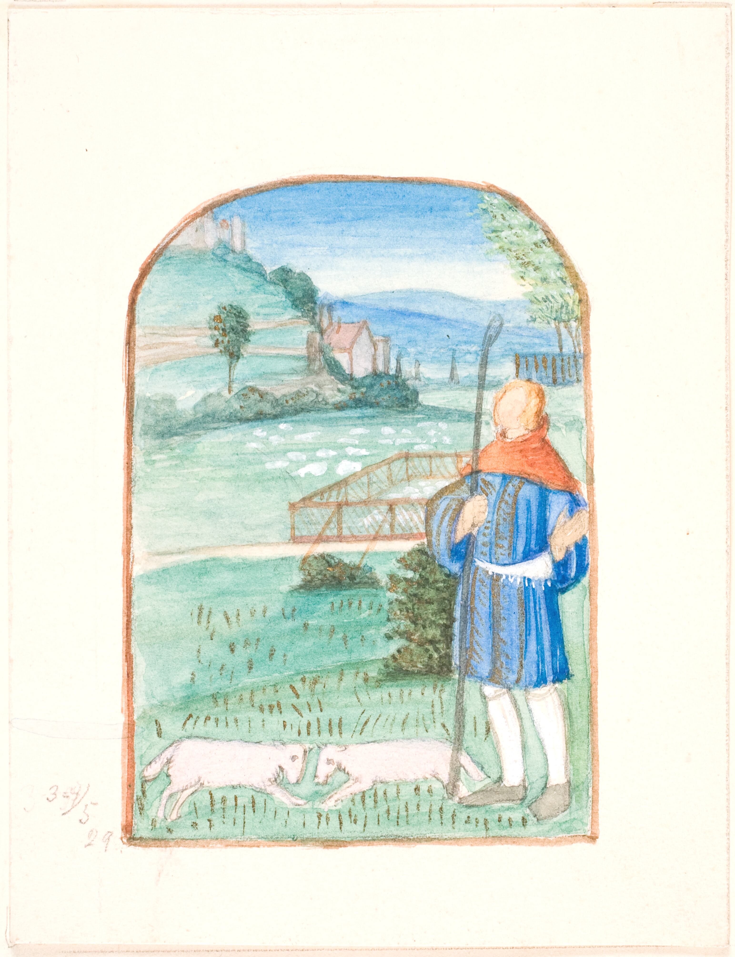 Hyrde stående i landskab