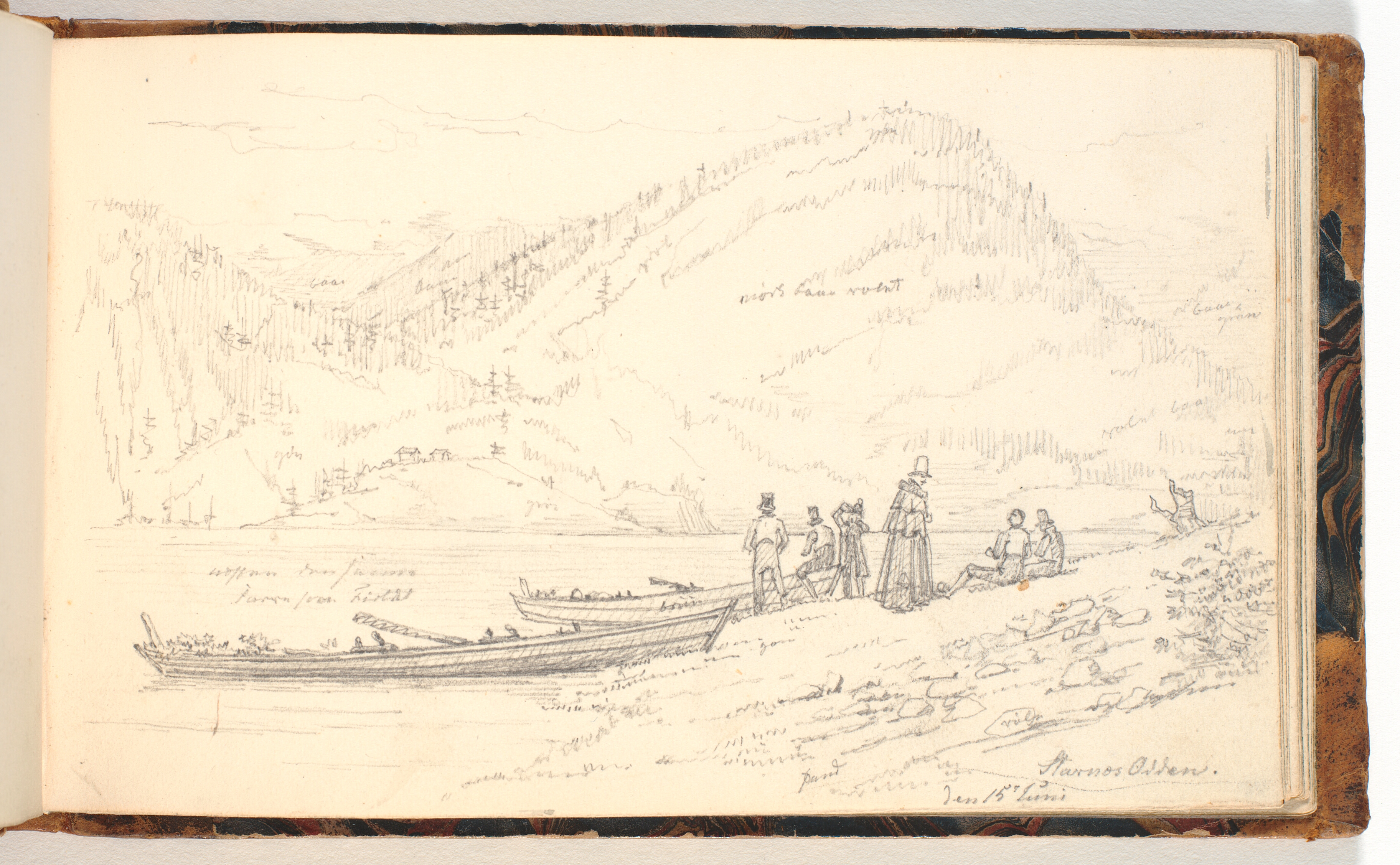 Fjordlandskab med figurer