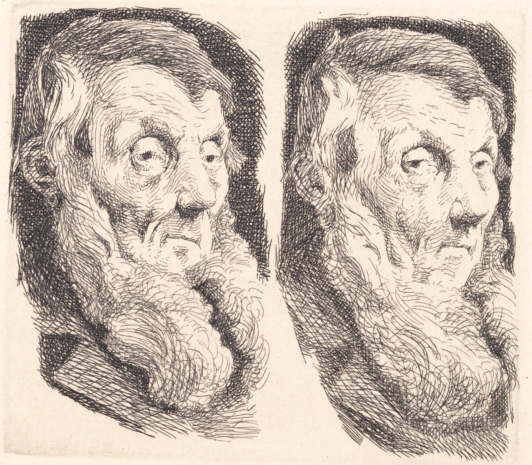 Prøveplade af en gammel skægget mand, vendt mod højre to gange