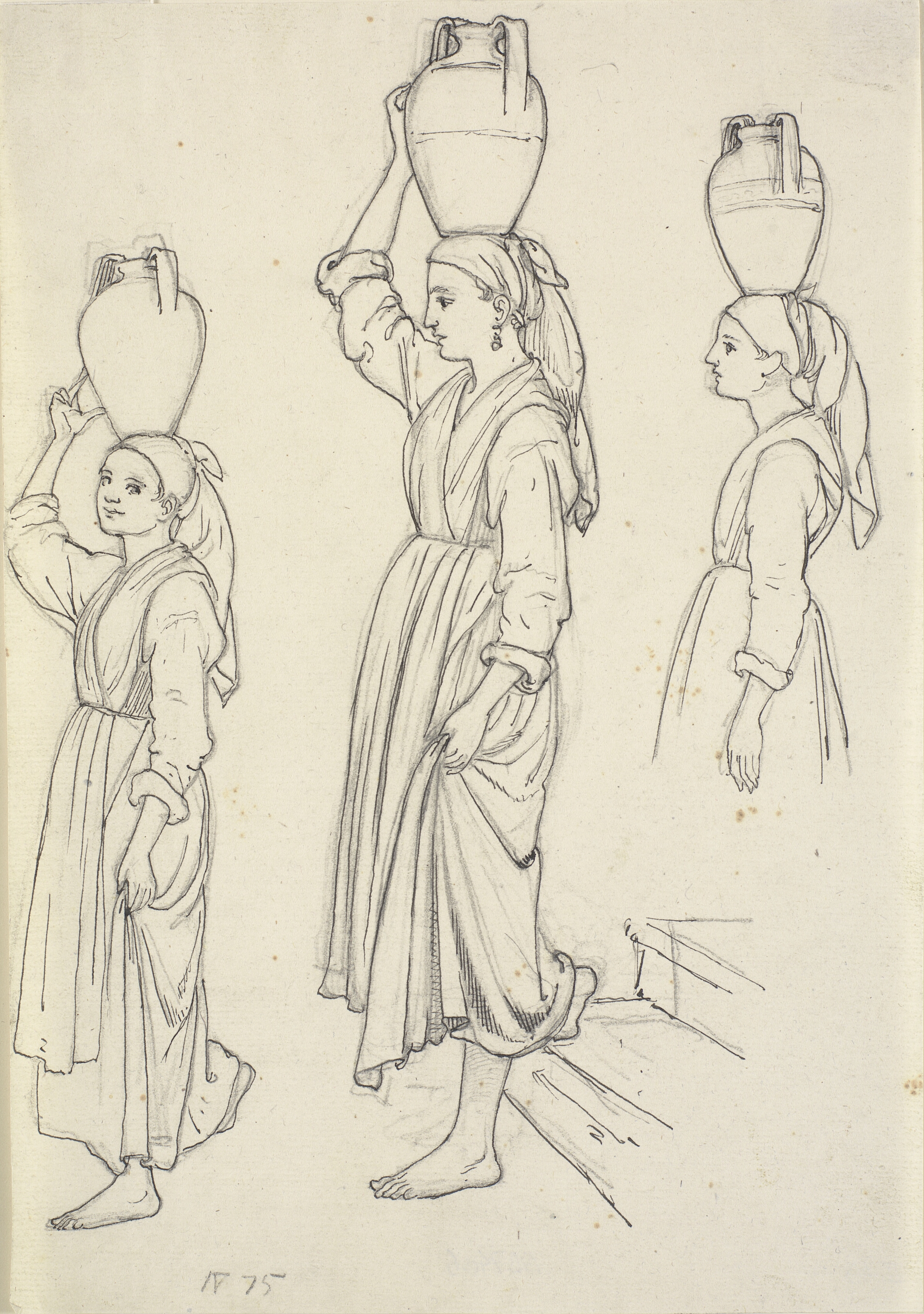 Tre studier af kvinder med krukker på hovedet