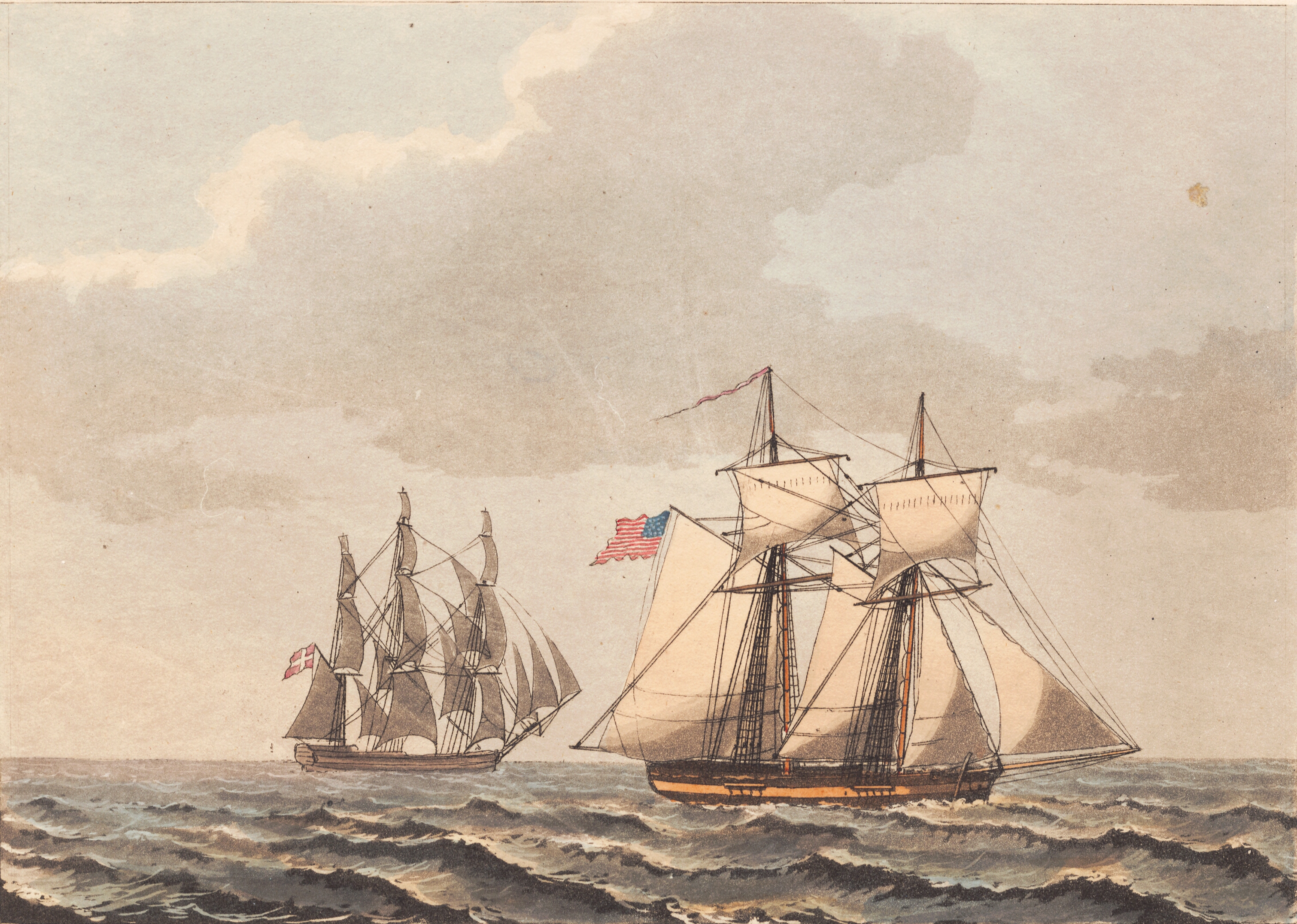 Et dansk skib og en amerikansk skonert for side vind