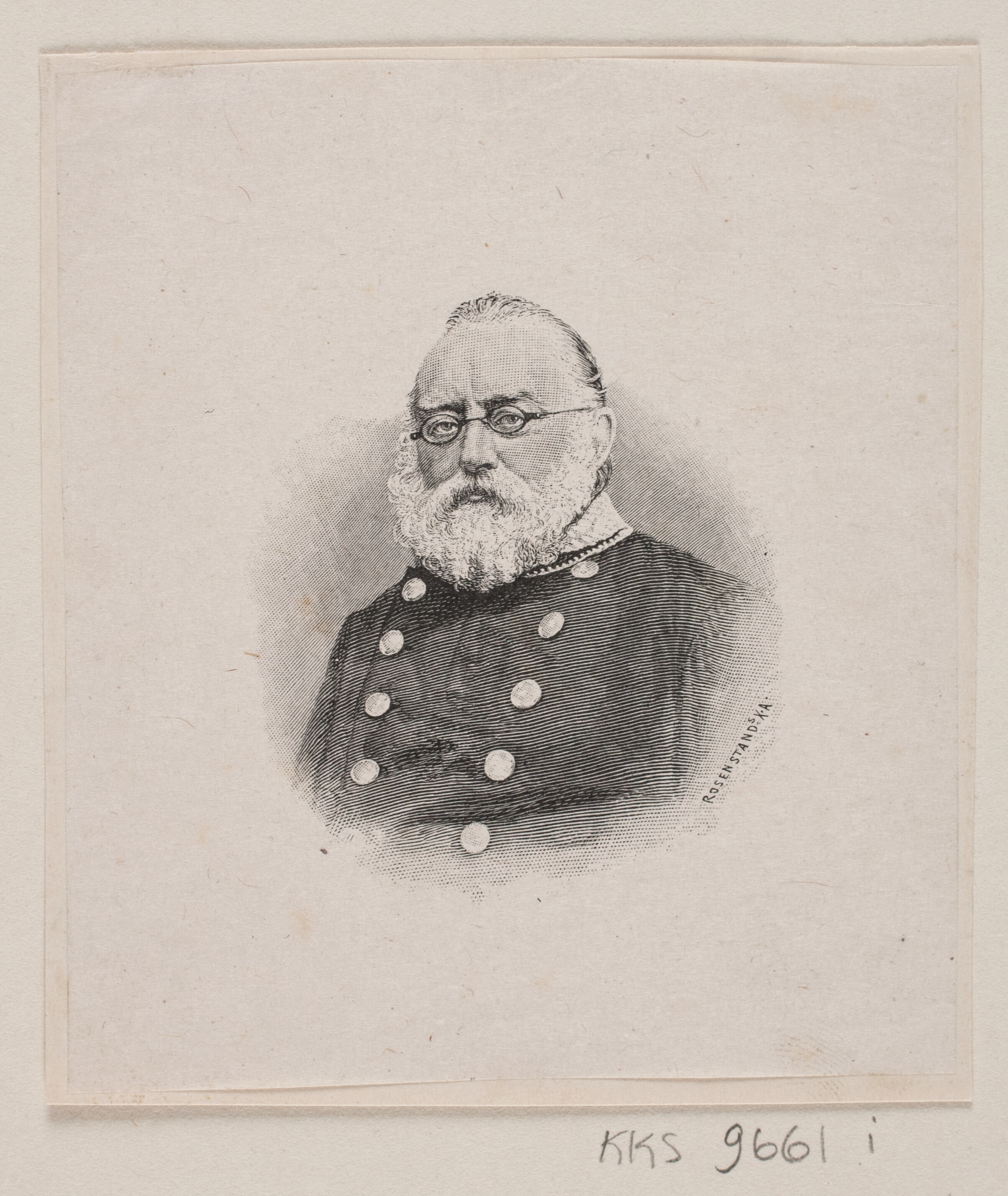 Ældre gråskægget, uniformeret mand: Jernbanedirektør Gustav Skram