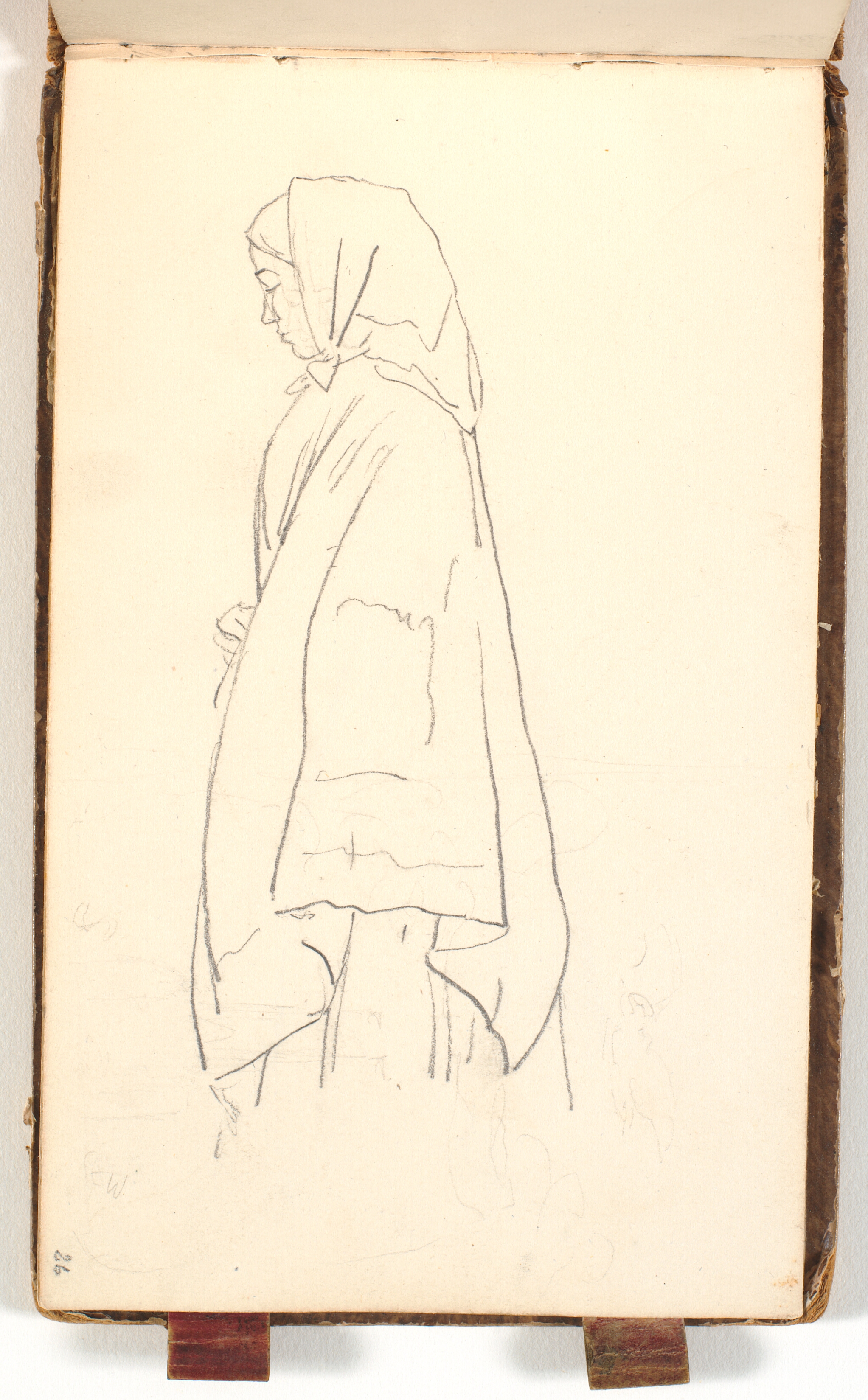 Portrætstudie 3/4 figur af en kvinde med sjal