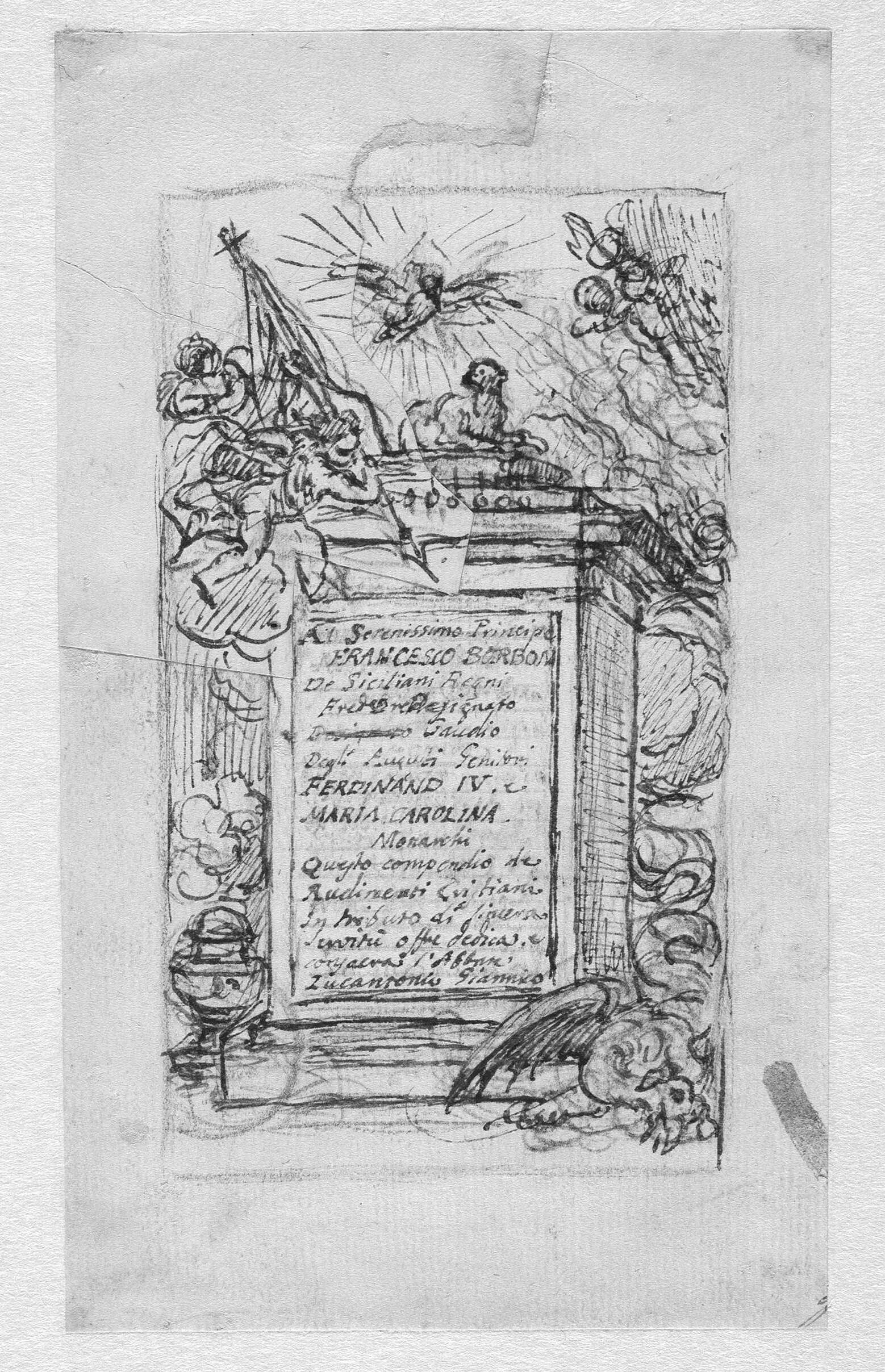 Piedestal omgivet af allegoriske figurer