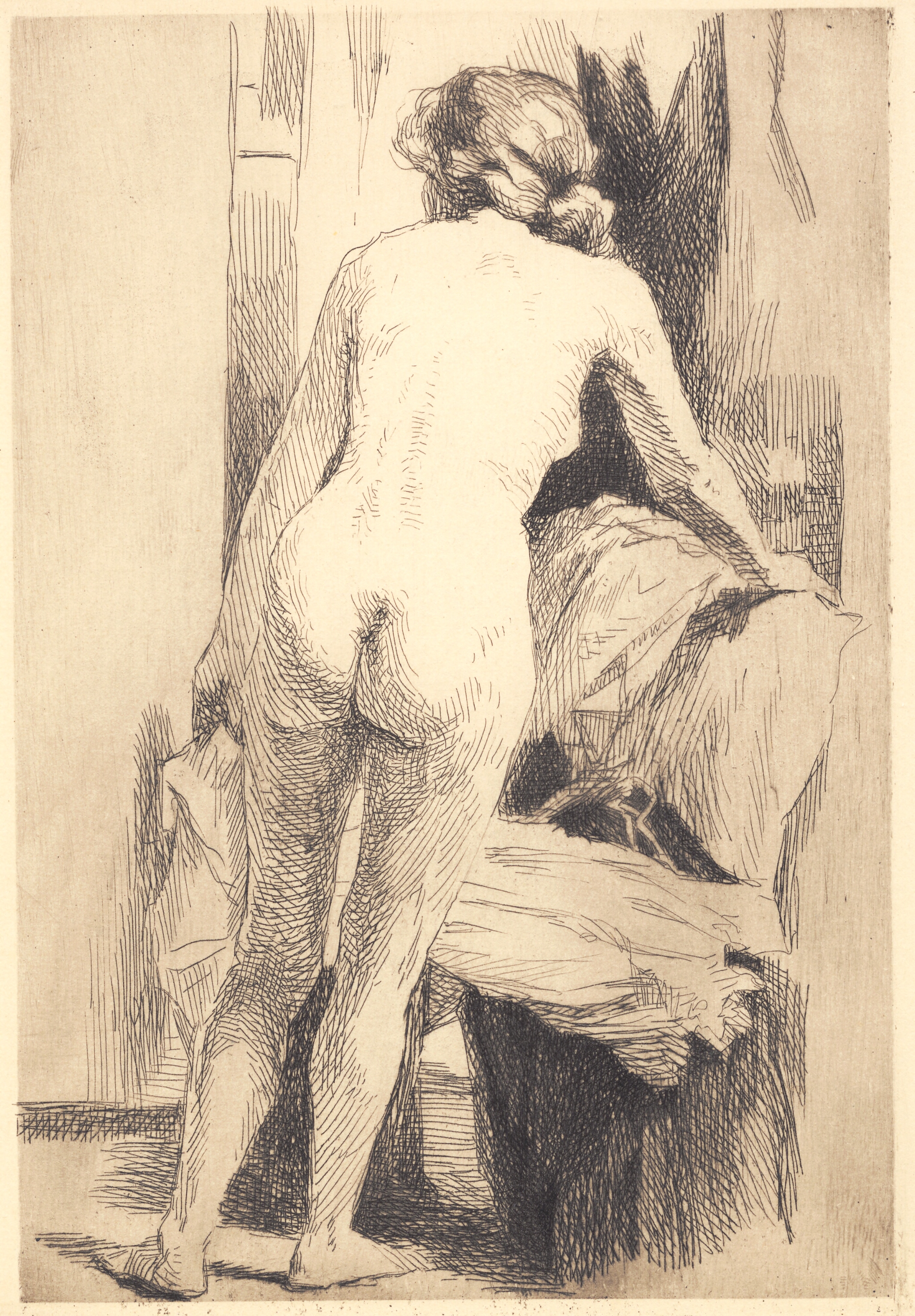 Prøveplade: Nøgen kvinde fra ryggen, stående