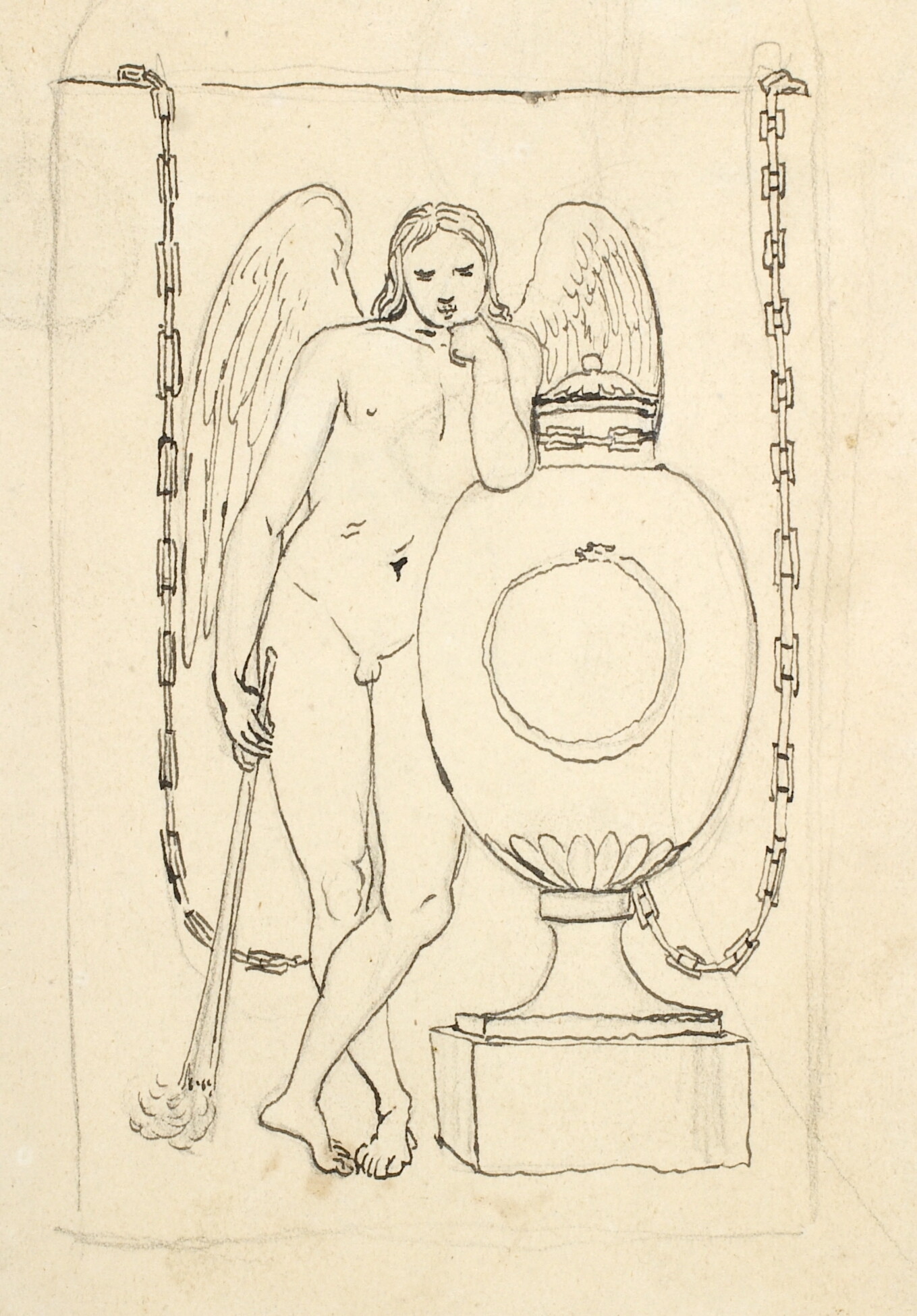 Dødens Genius, lænet til en urne