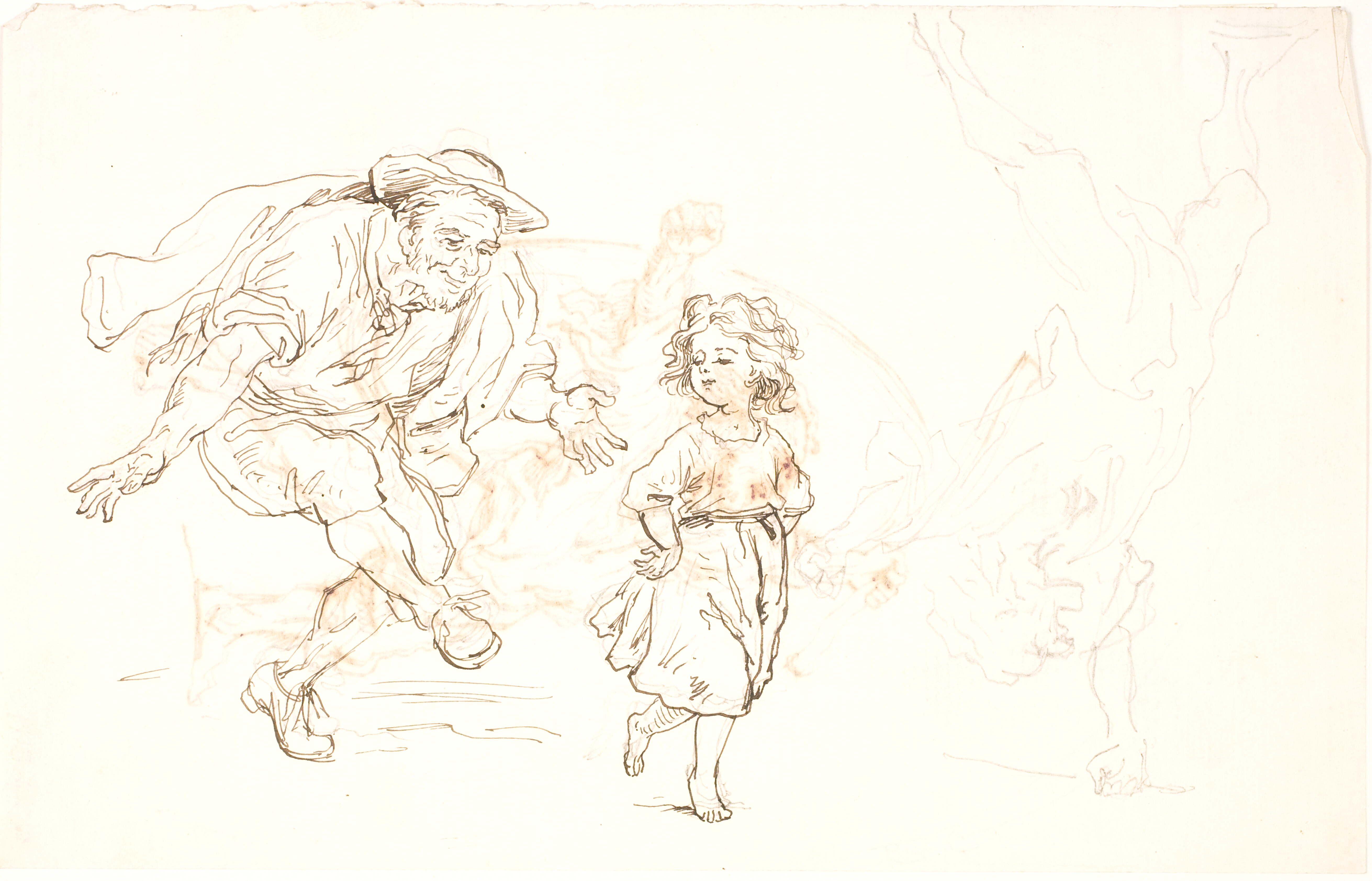 Ældre mand og lille pige der danser