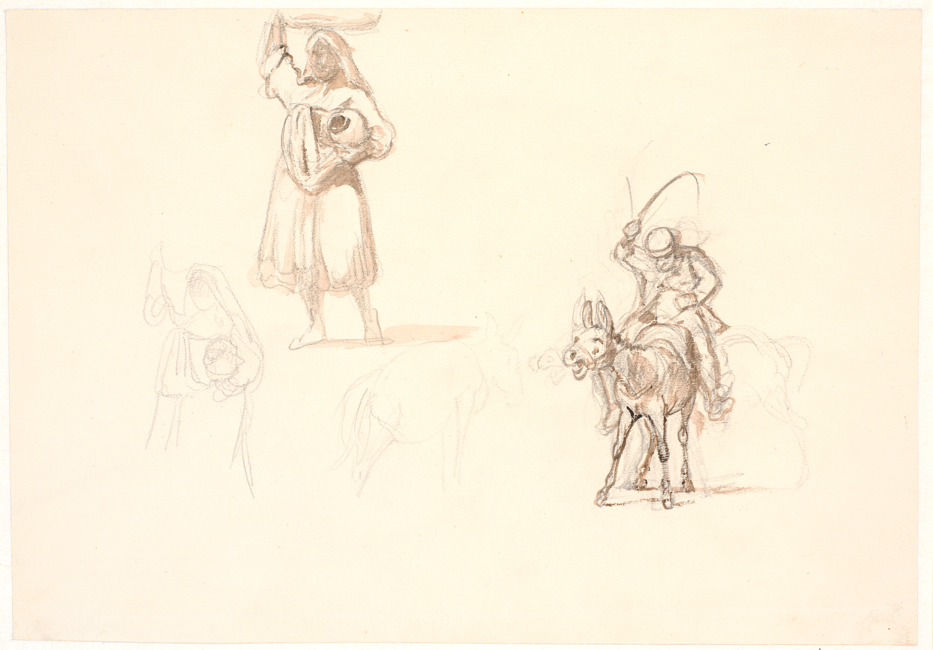 Italienerinde med kurv på hovedet, en æselrytter m.m.