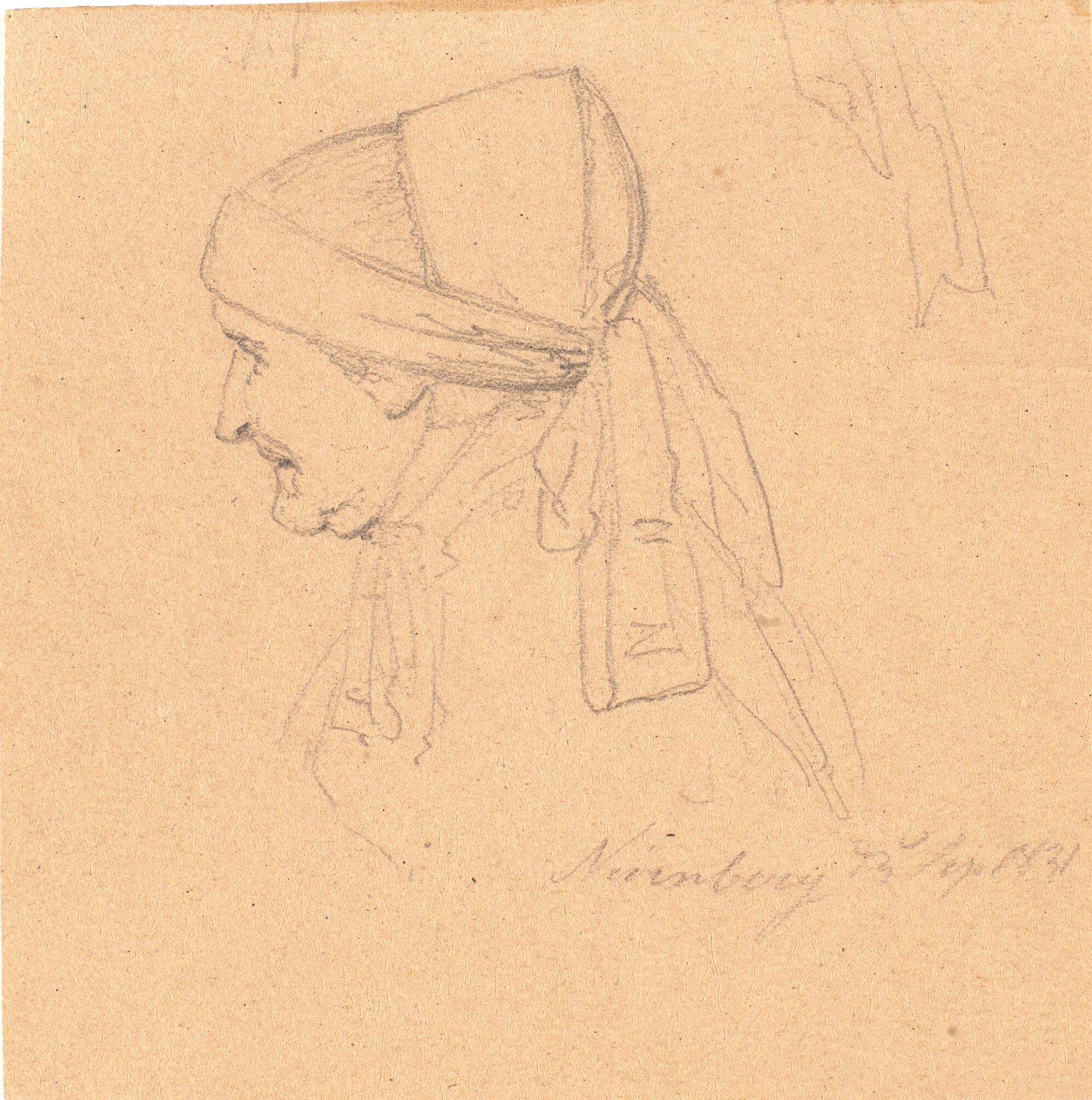 Hoved af en gammel kone. Profil til venstre