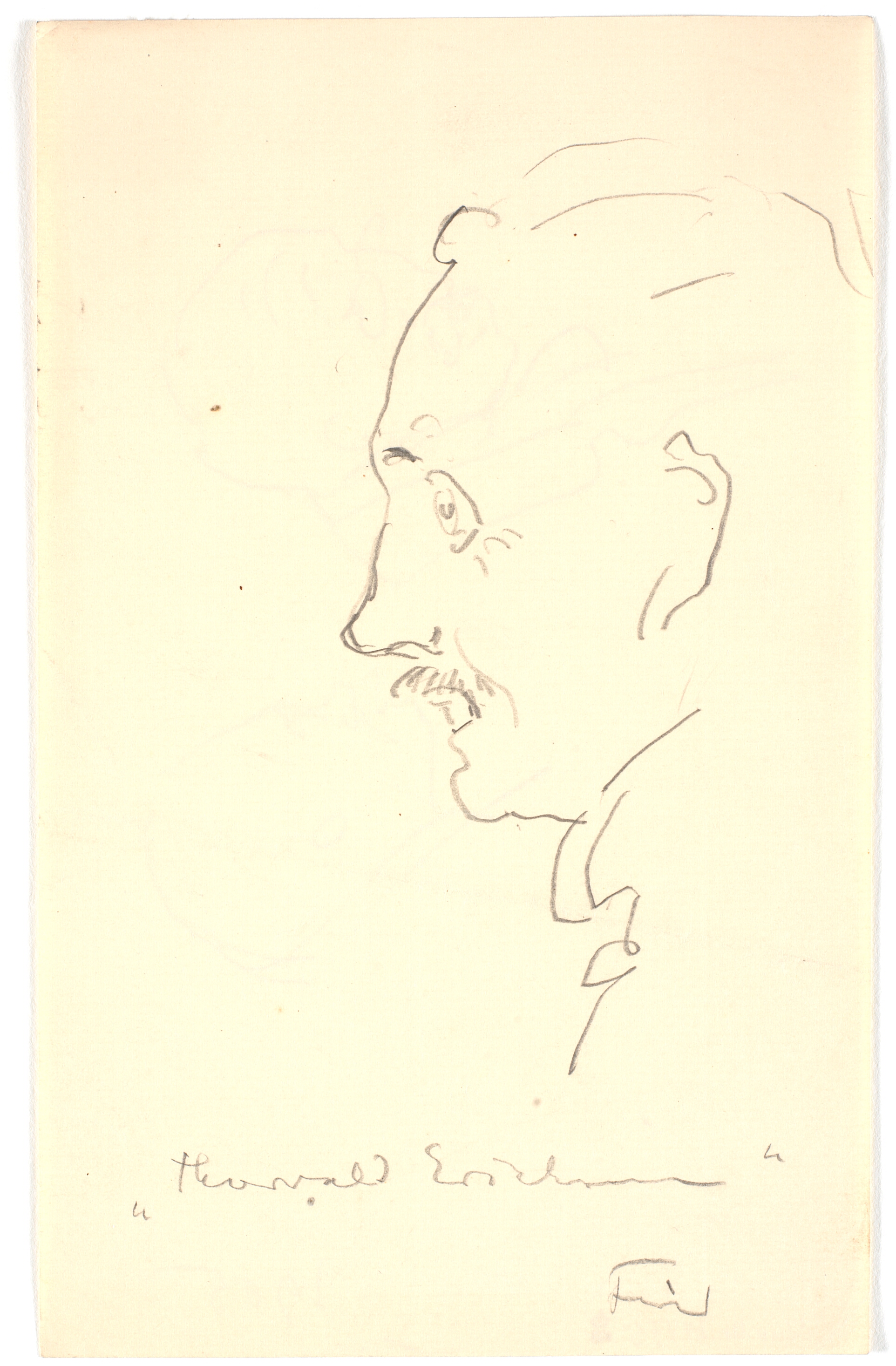 Karikatur af maleren Thorvald Erichsen, set i profil t.v.