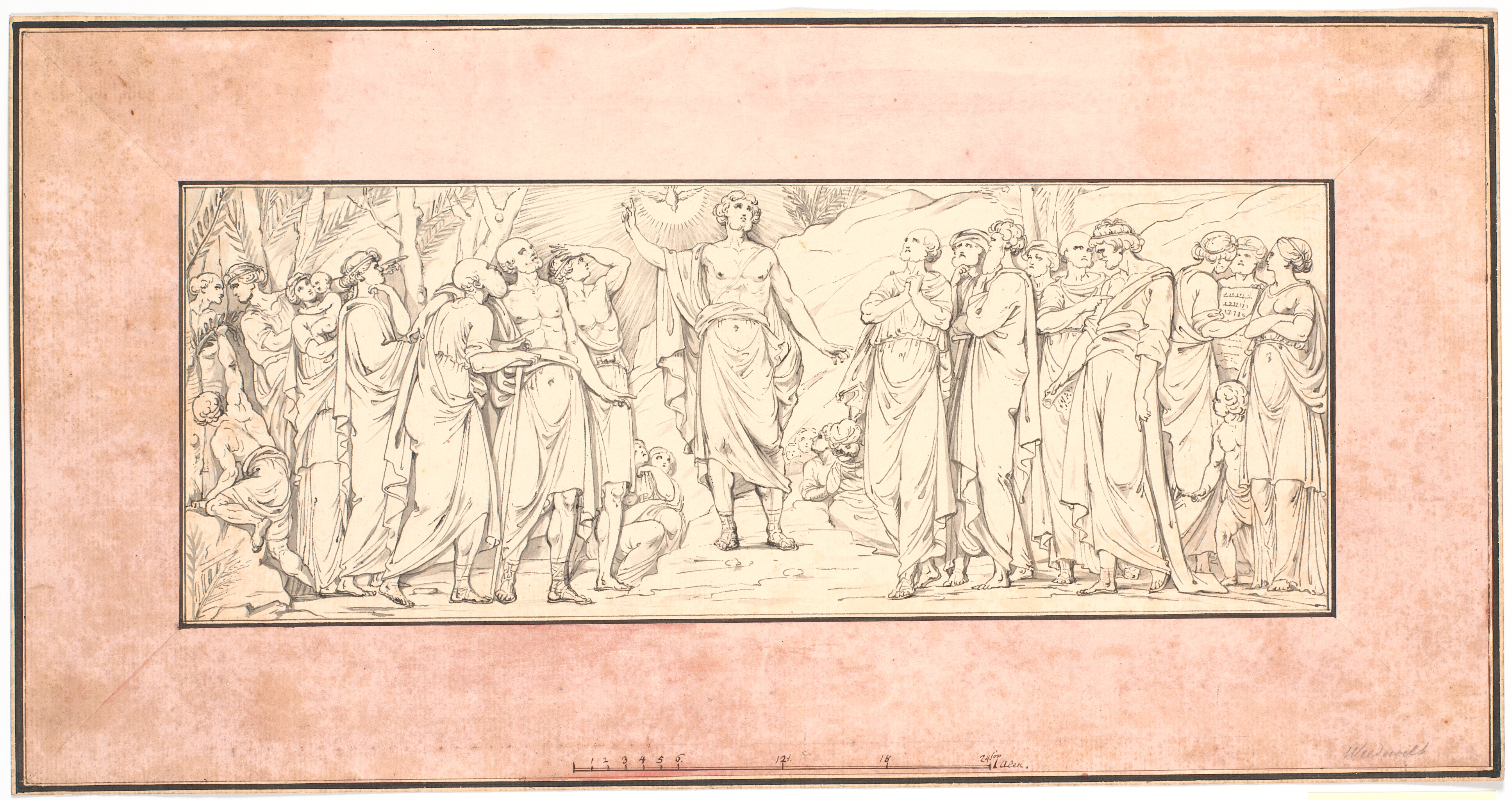 Bjergprædikenen. Udkast til forsvundet relief til Marmorkirken (portgavlene over hjørnevinduerne)