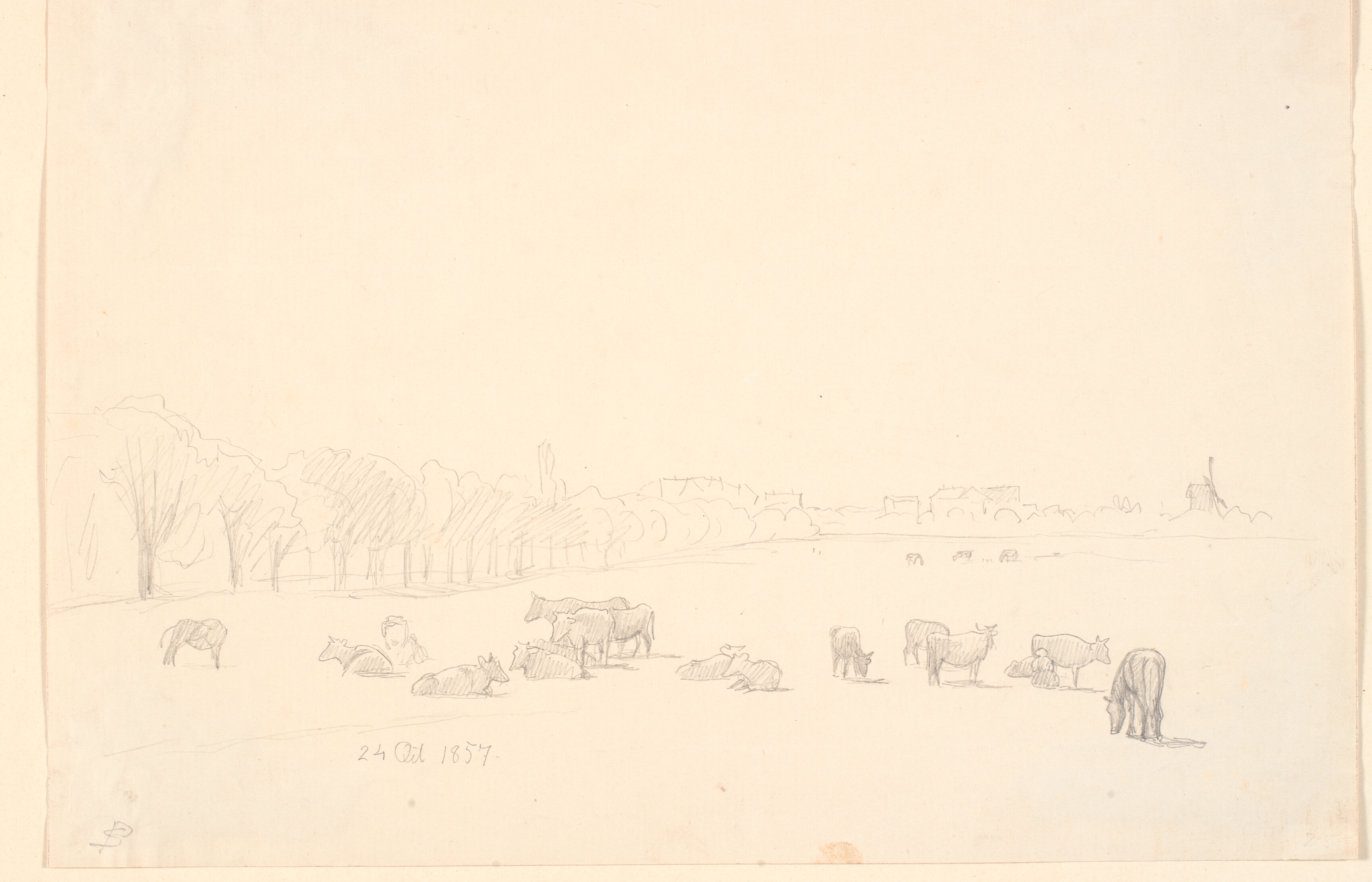 Køer på fælleden, i baggrunden Tagens Mølle