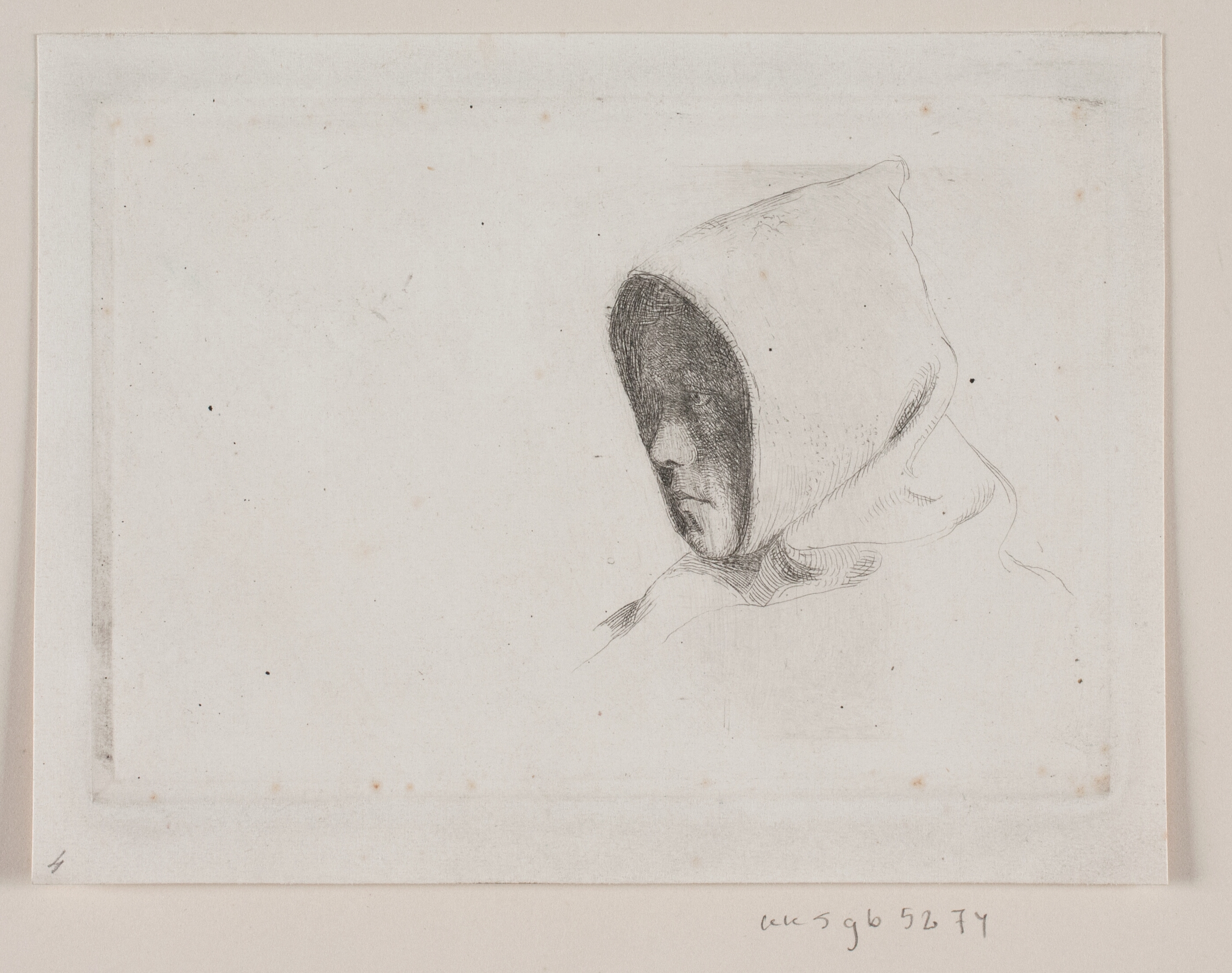 Hoved med munkehætte