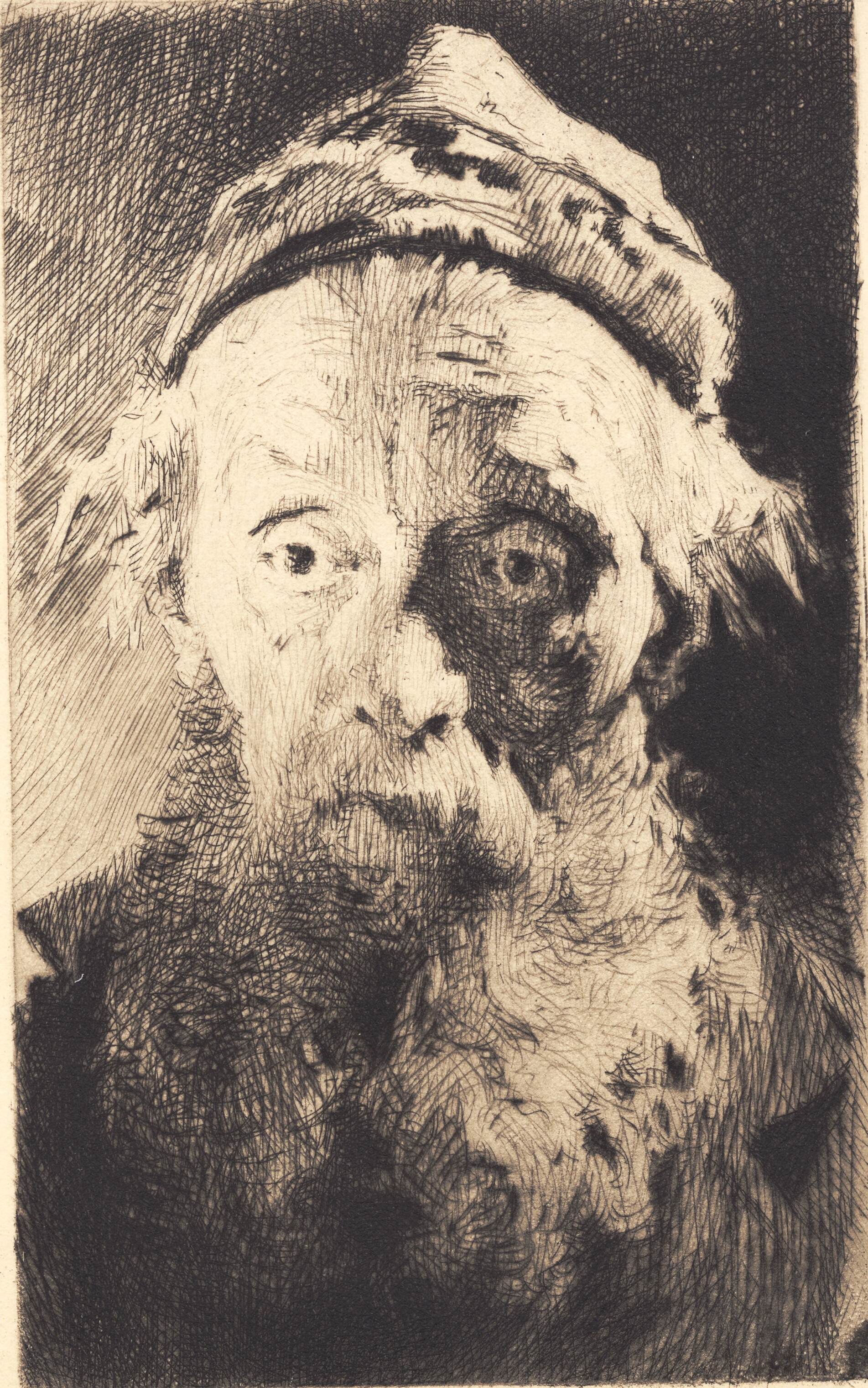 Gammel mand med hvid ulden hue, en face