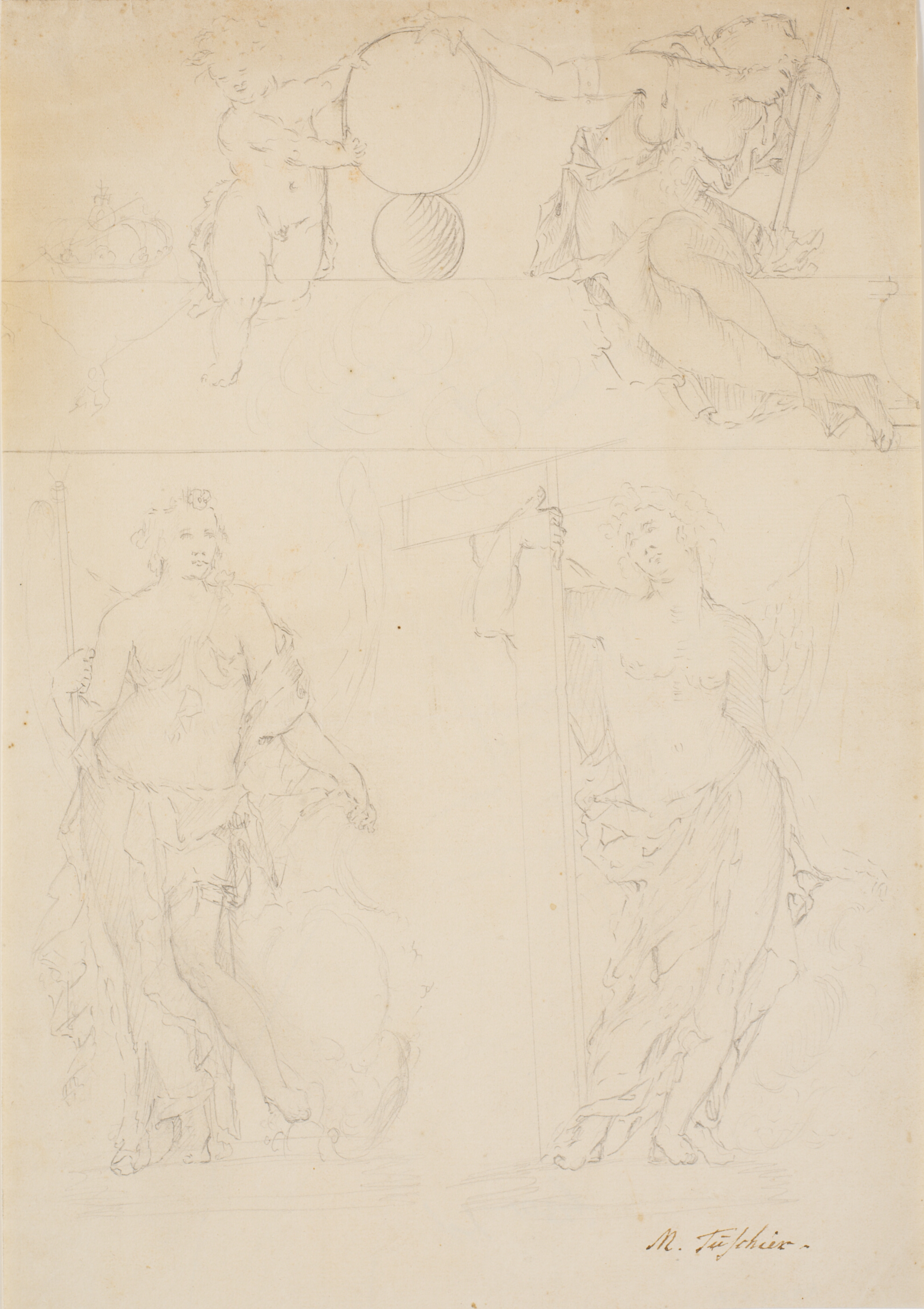 Dekorationsudkast med fire figurer