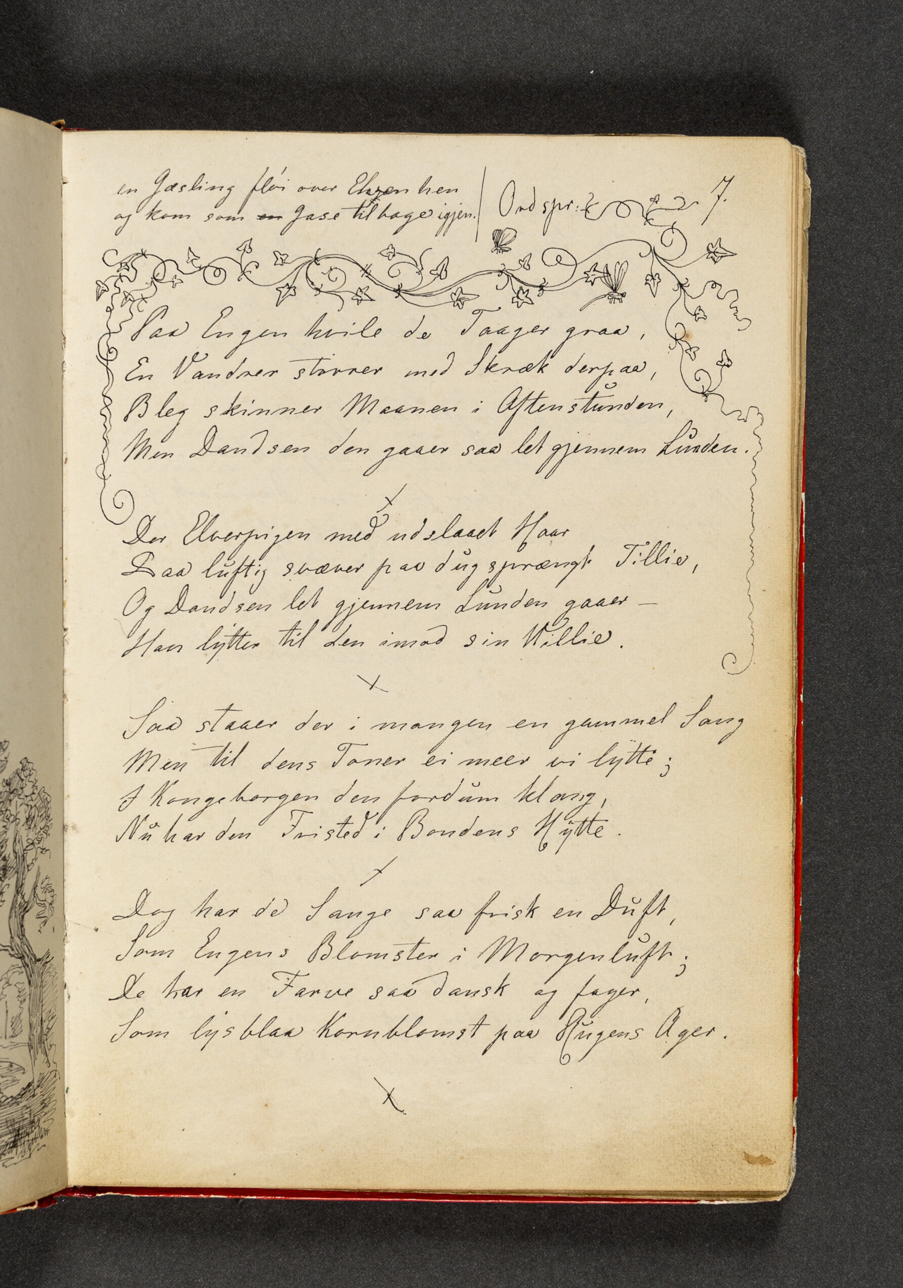 Rankeornament med to små sommerfugle; samt vers. Side 7