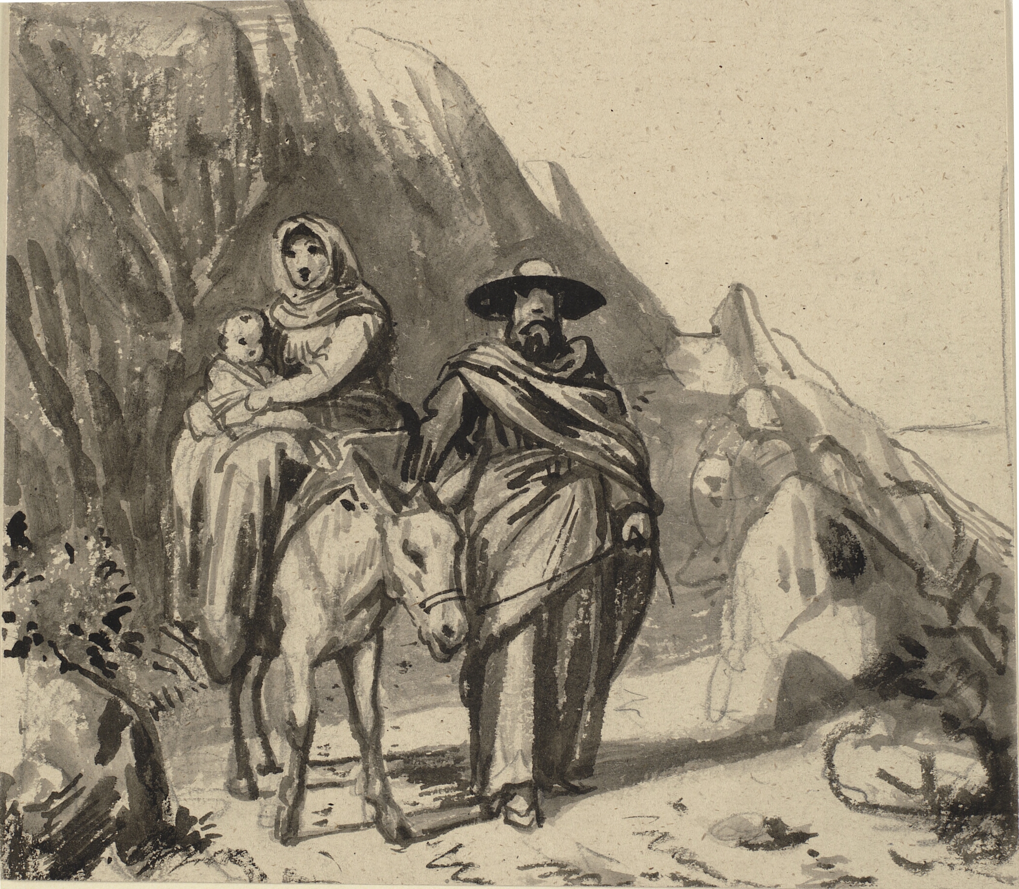Den Hellige Familie, i mellem klipper på vej til Ægypten