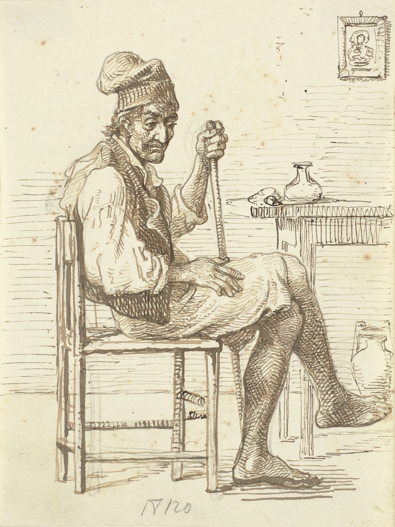 Gammel italiensk fisker siddende i stue