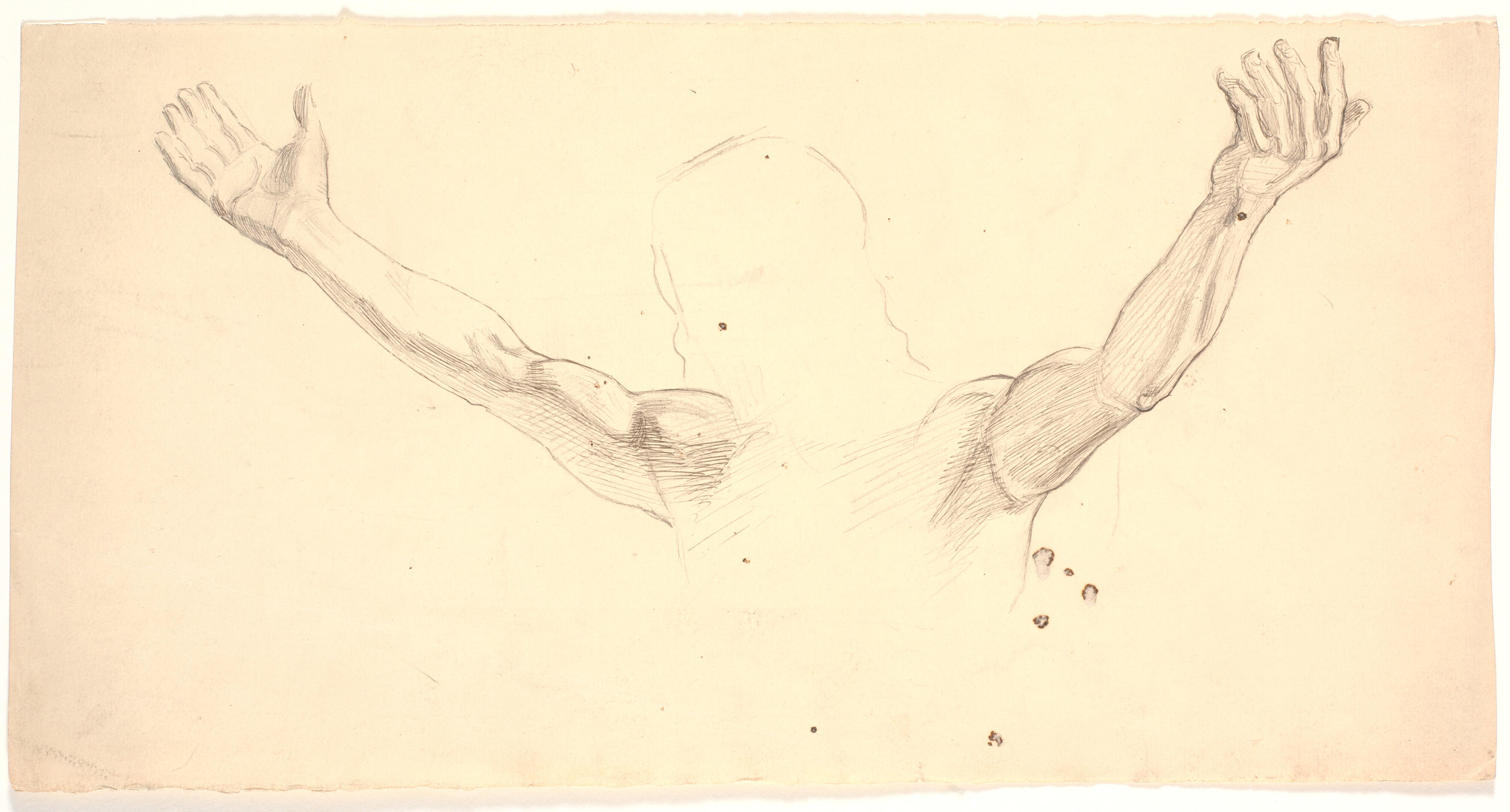 Detailfigurstudie af Kristi udbredte arme