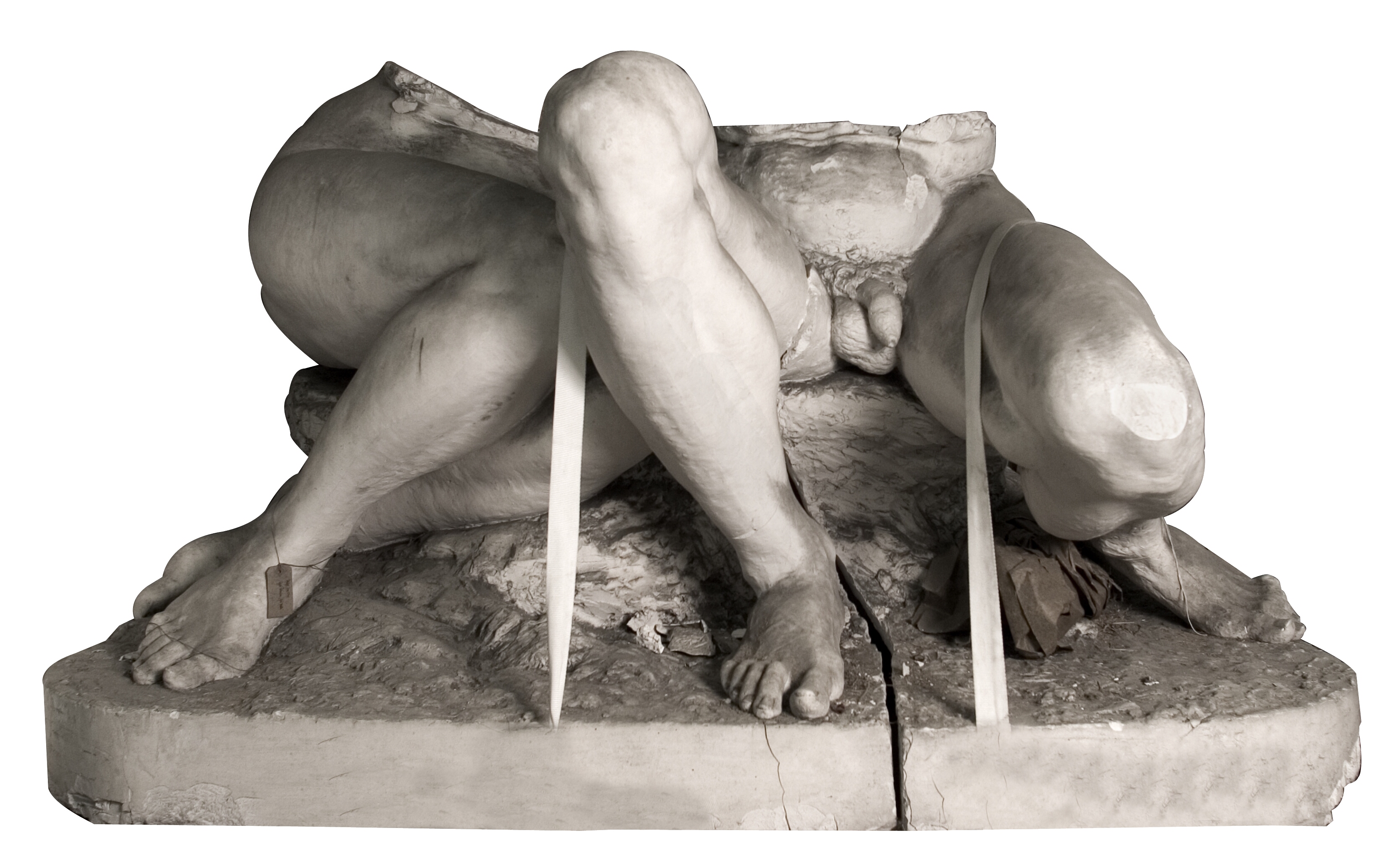 Gud kaldte. Siddende Adam og Eva, der omfavner hinanden