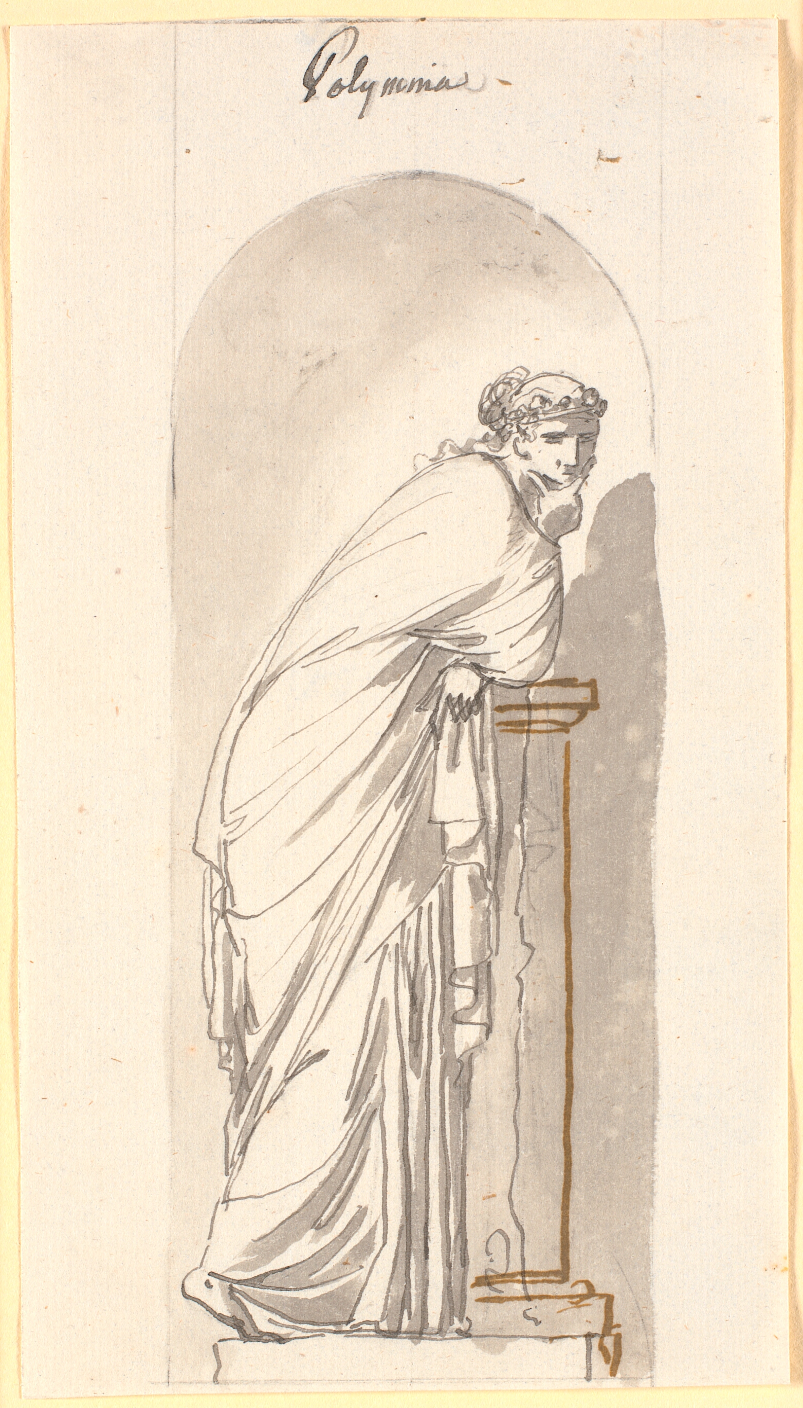 Polyhymnia, hymnedigtningens muse, som statue i en niche