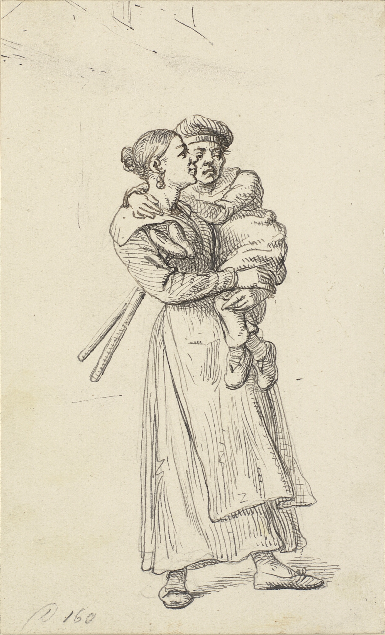 En kvinde bærer en krøbling