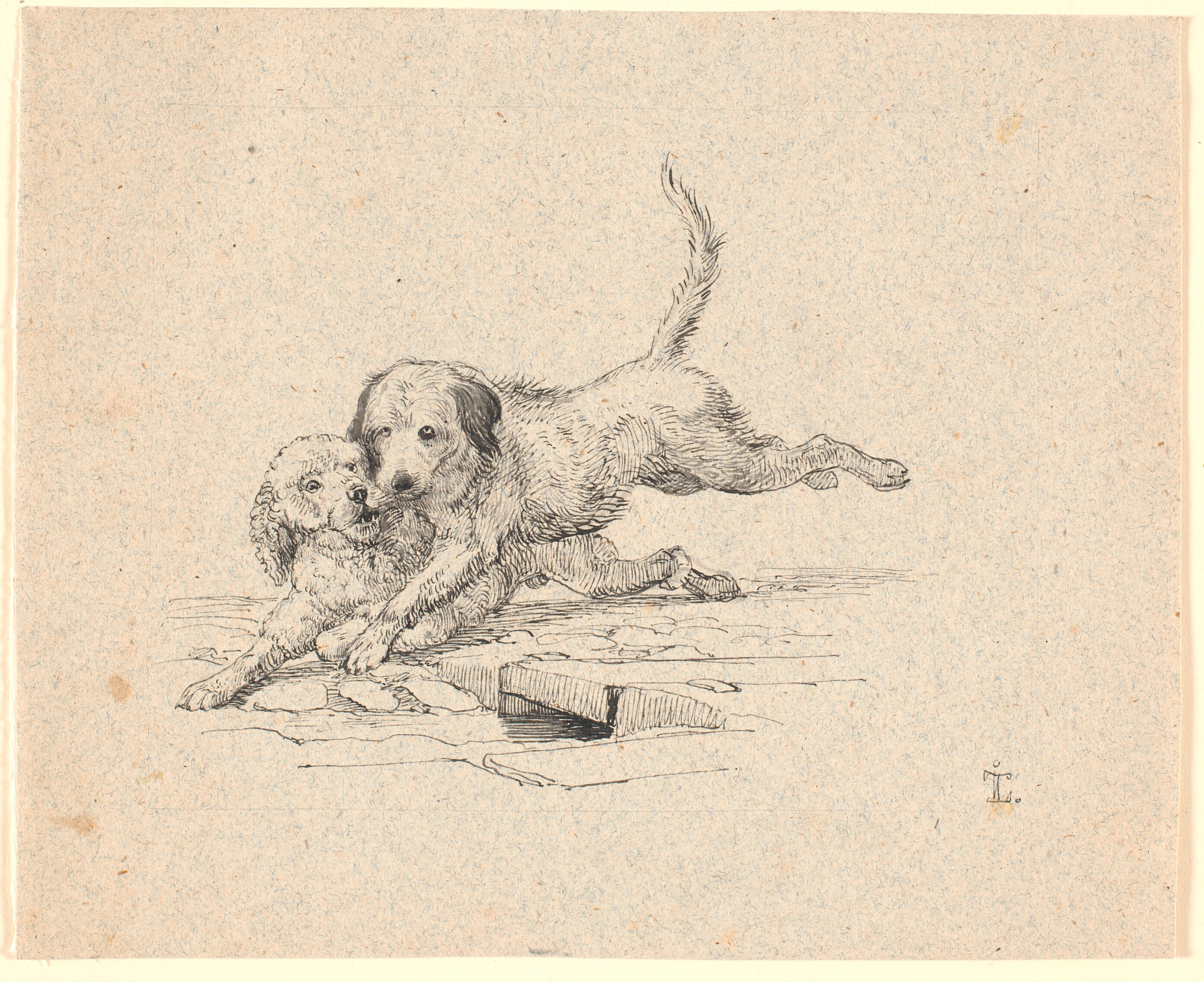 Slagsmålet. Illustration til Kaalunds "Fabler for Børn". Se kommentar fra arkkatalog.