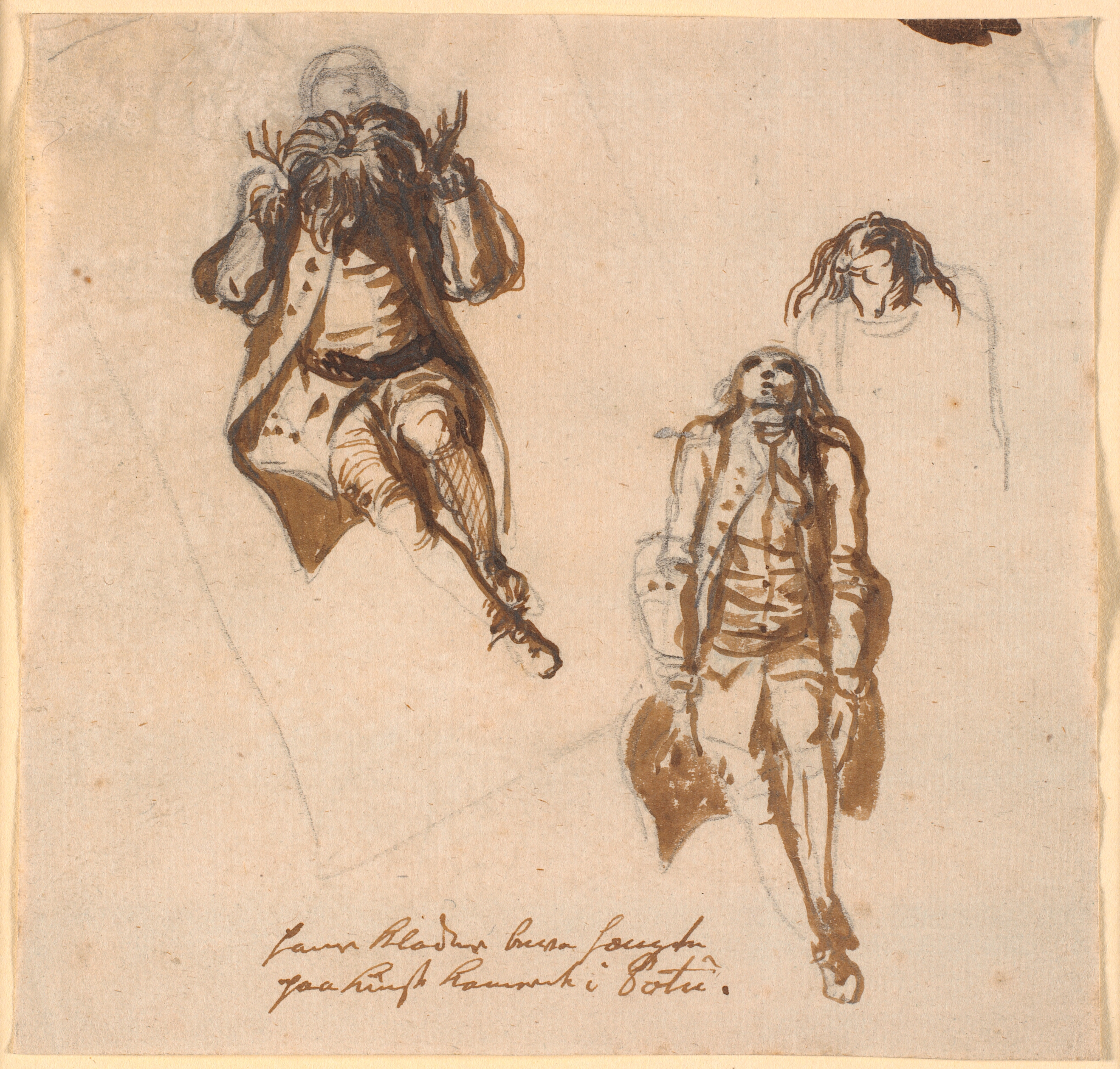 Blad med tre studier af Niels Klim