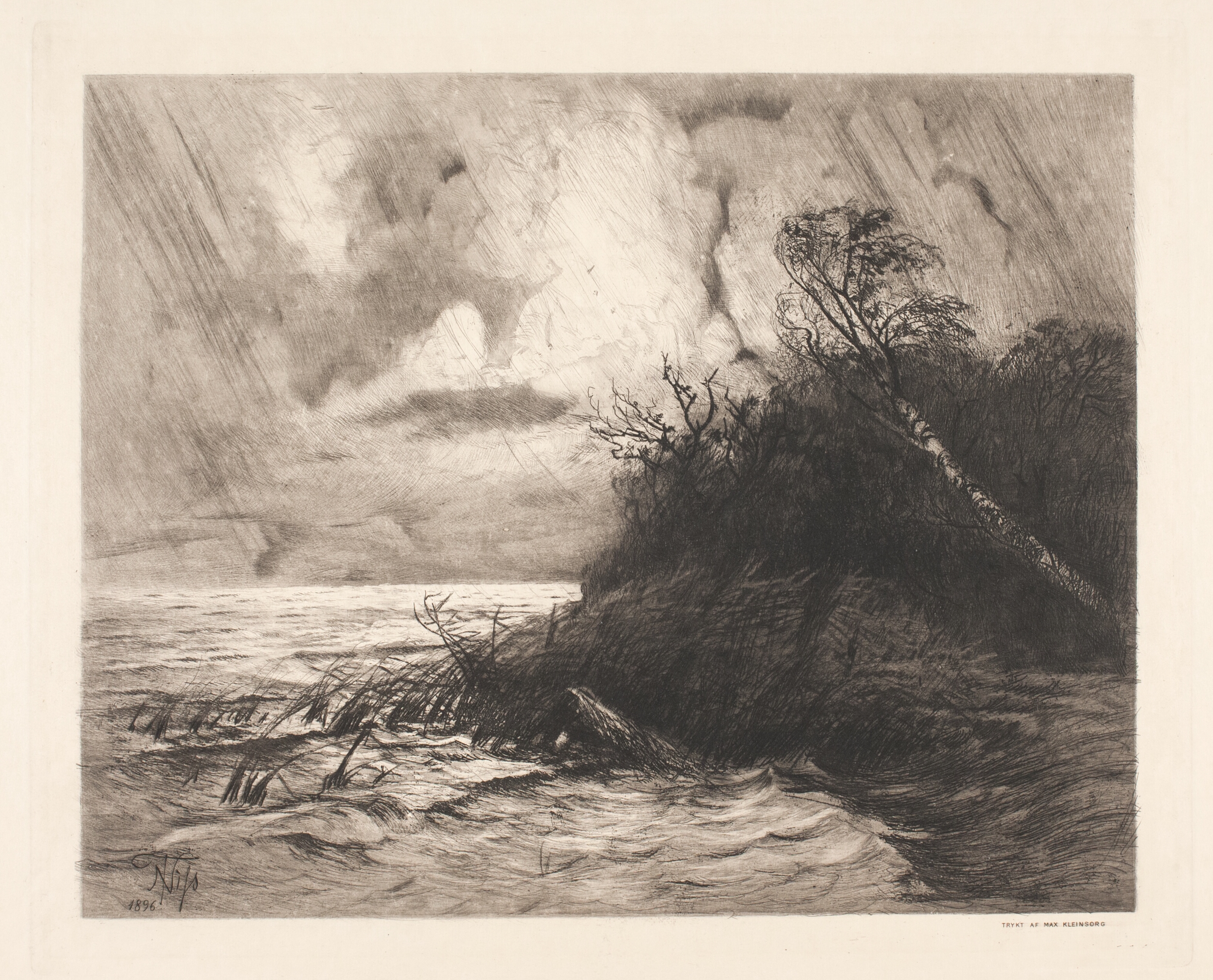 Uvejr ved bredden af en indsø