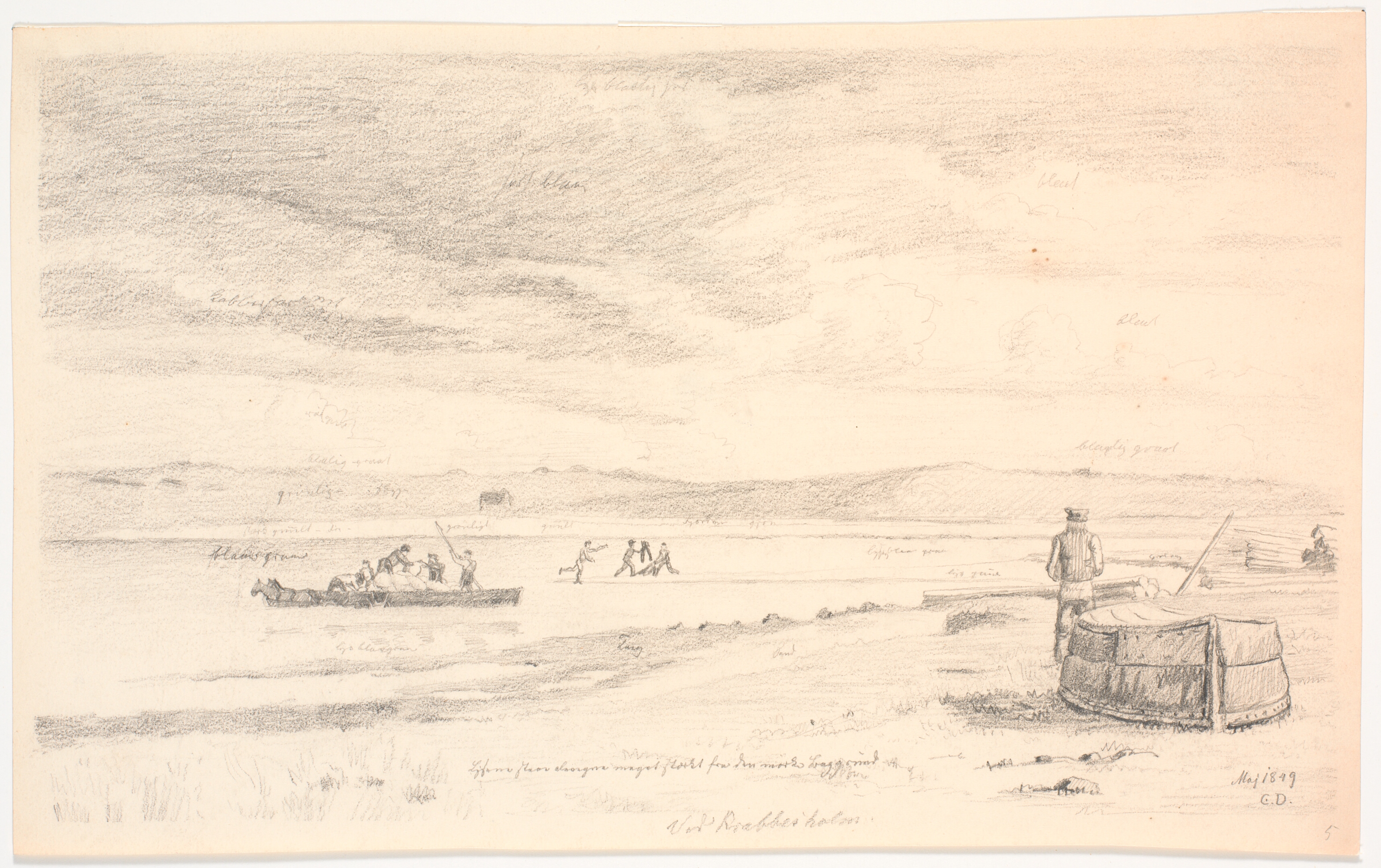 Skive fjord ved Krabbesholm. En strandet pram læsses over i en vogn