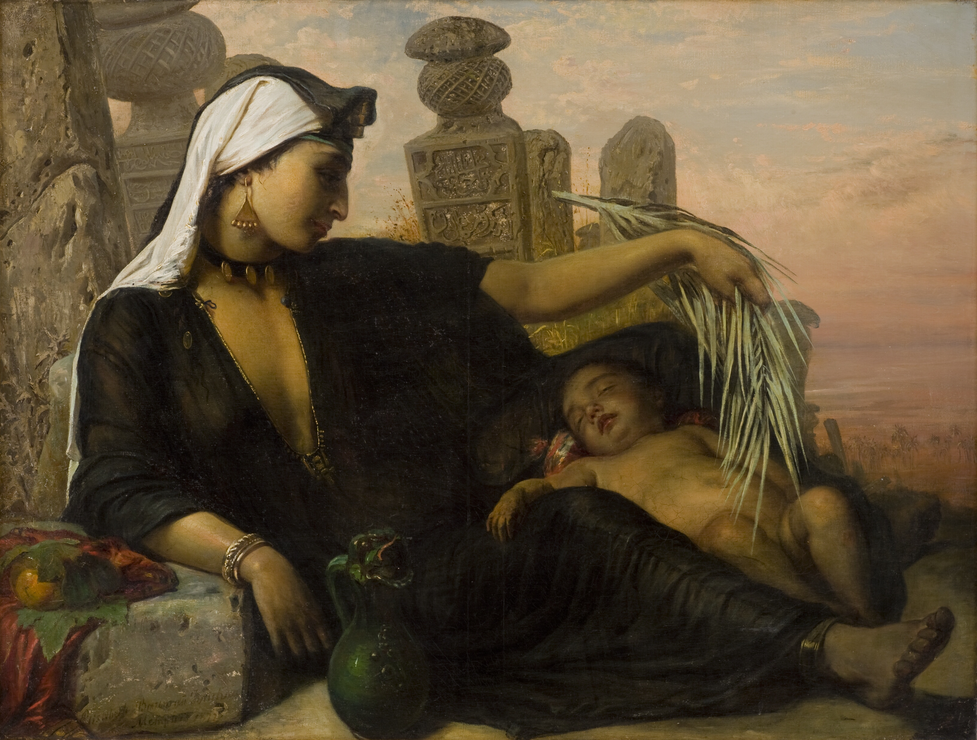 En egyptisk fellahkvinde med sit barn