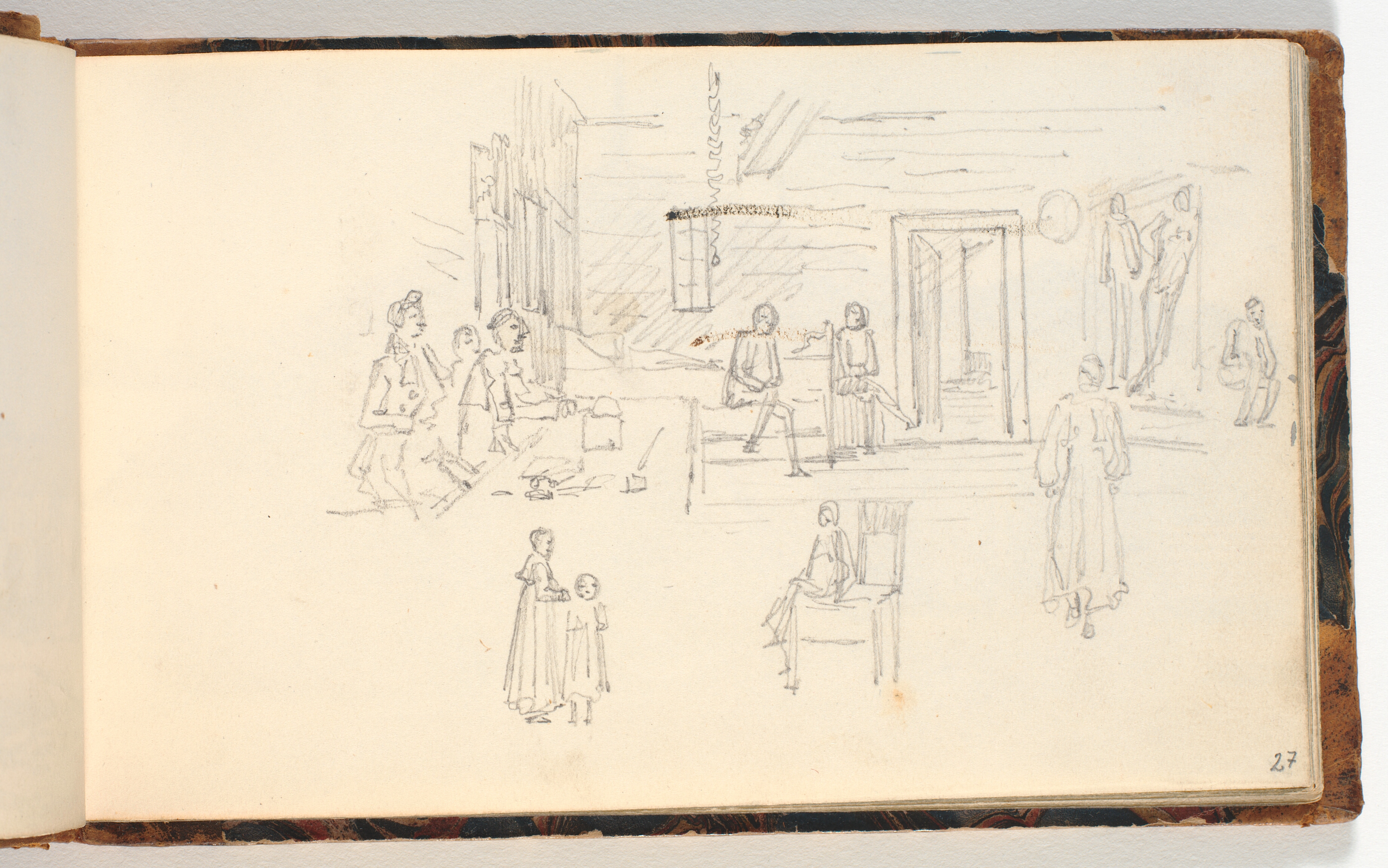 Interiør med mange figurer