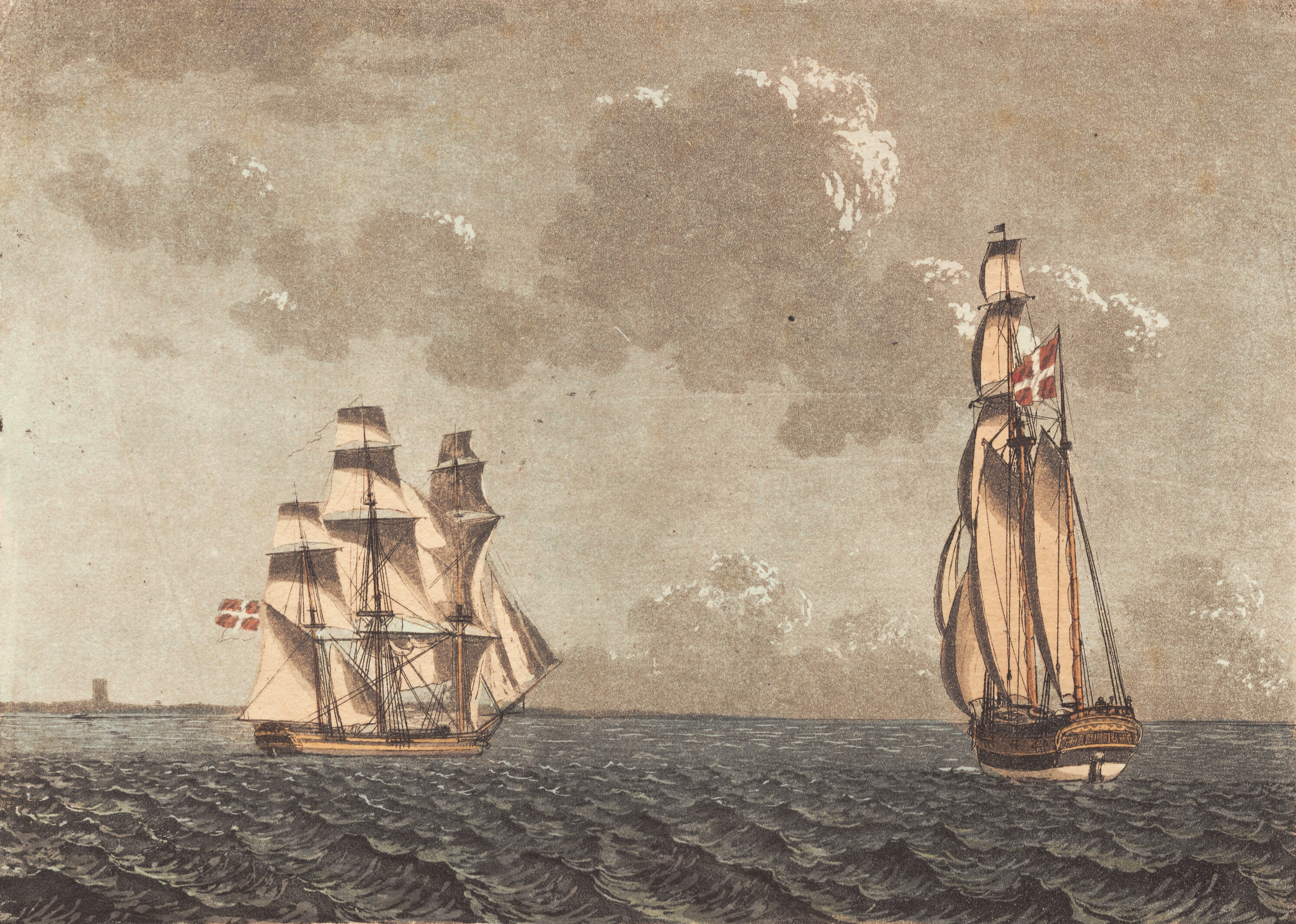 Et skib i vending, og en galease med sidevind