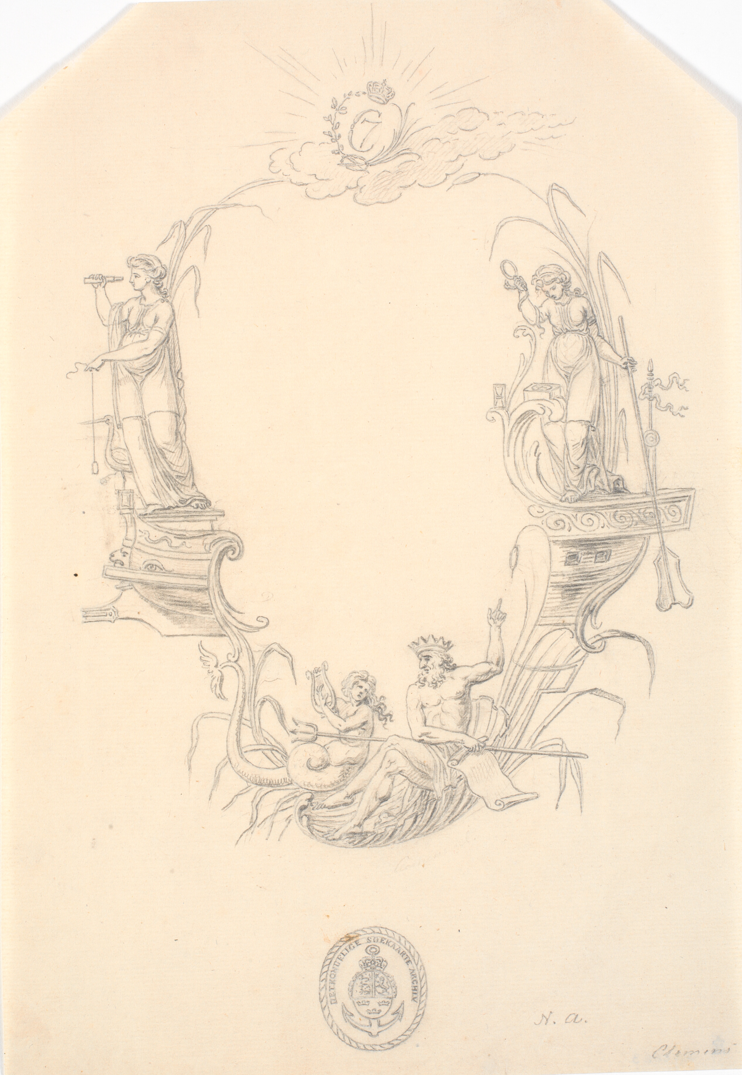 Titelvignet til et søkort: "Pass Kaart over Kattegatet"