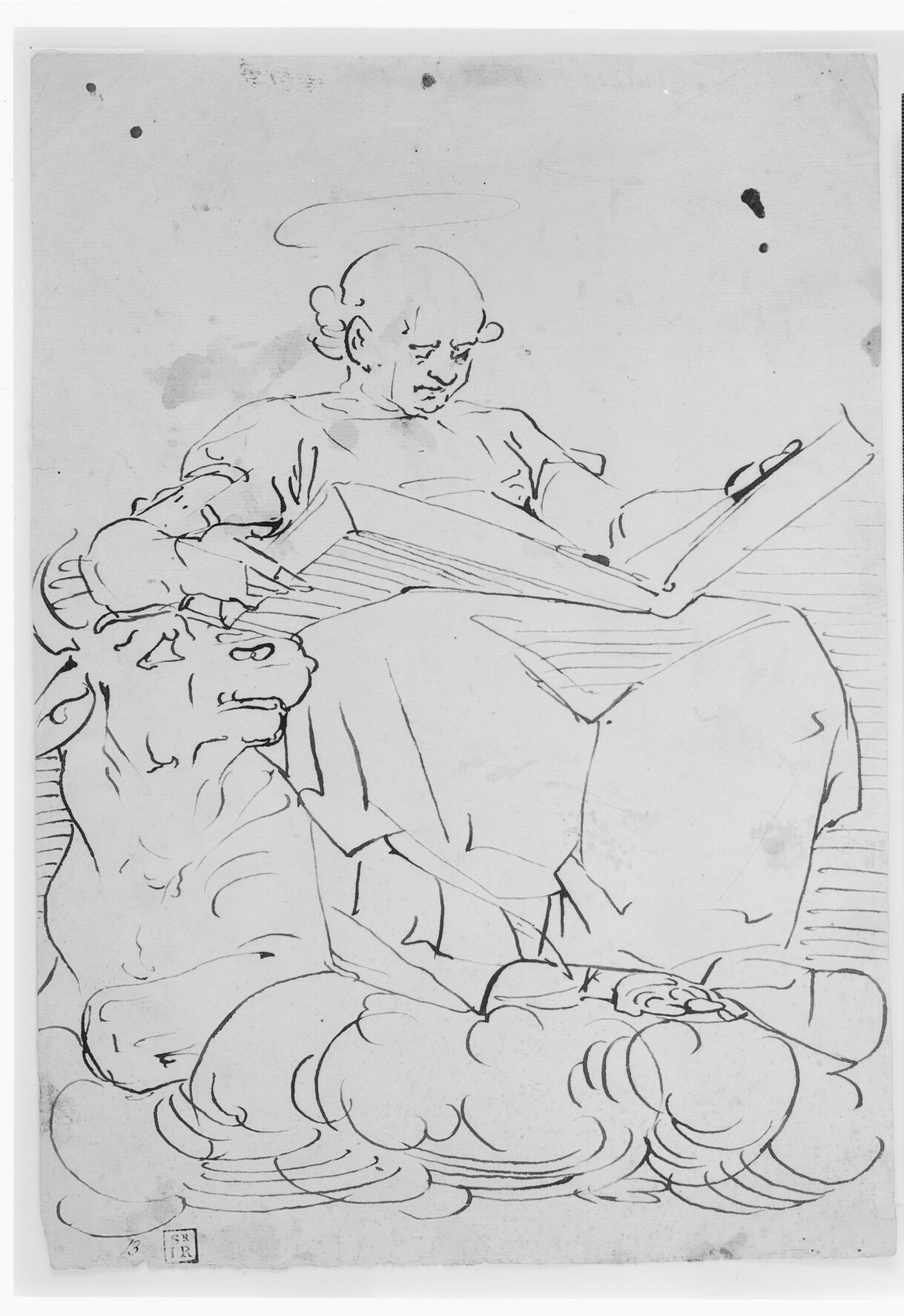 Sankt Lukas siddende på en sky