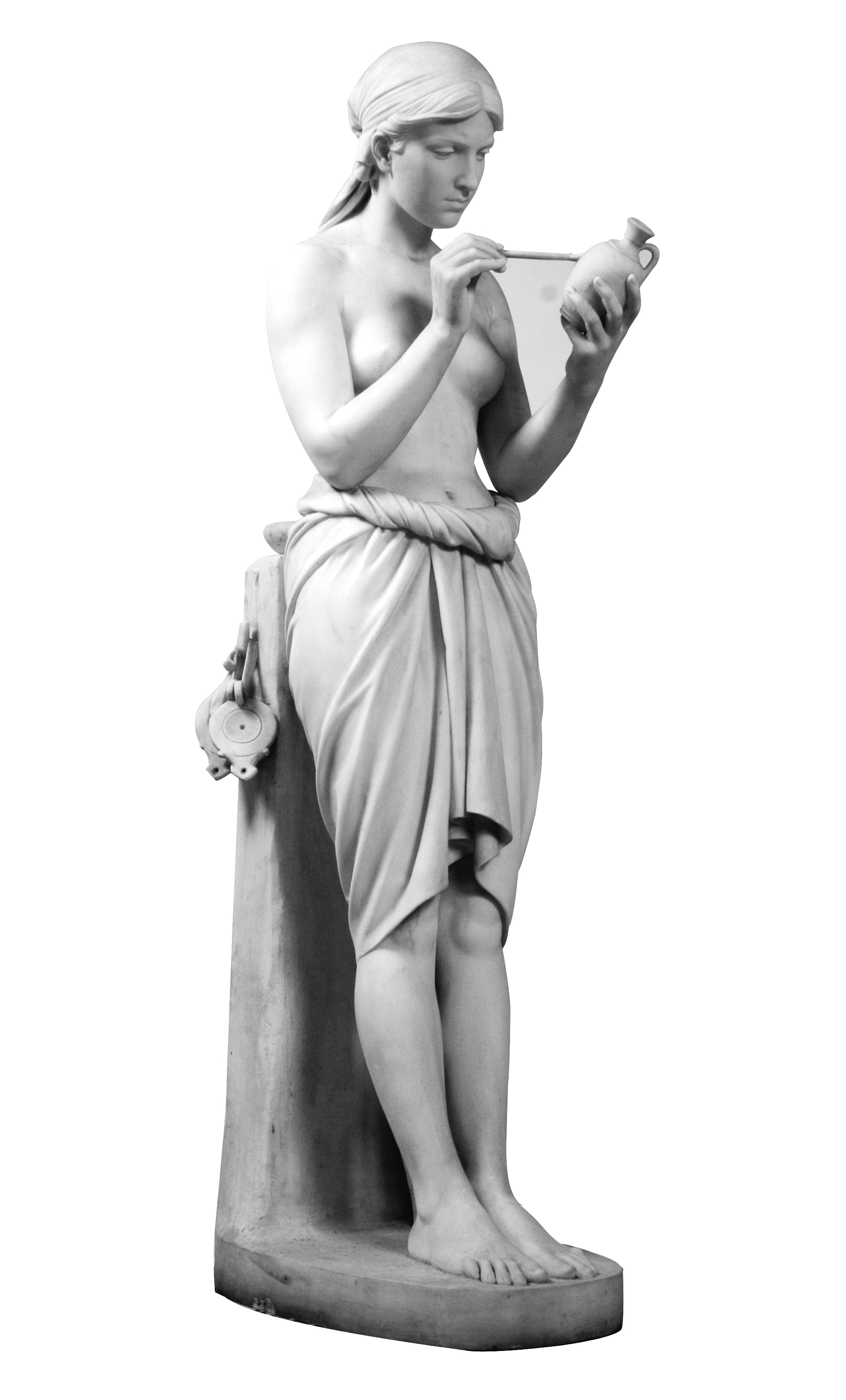 En pottemagerske. Stående ung, halvt draperet pige, der maler på en vase