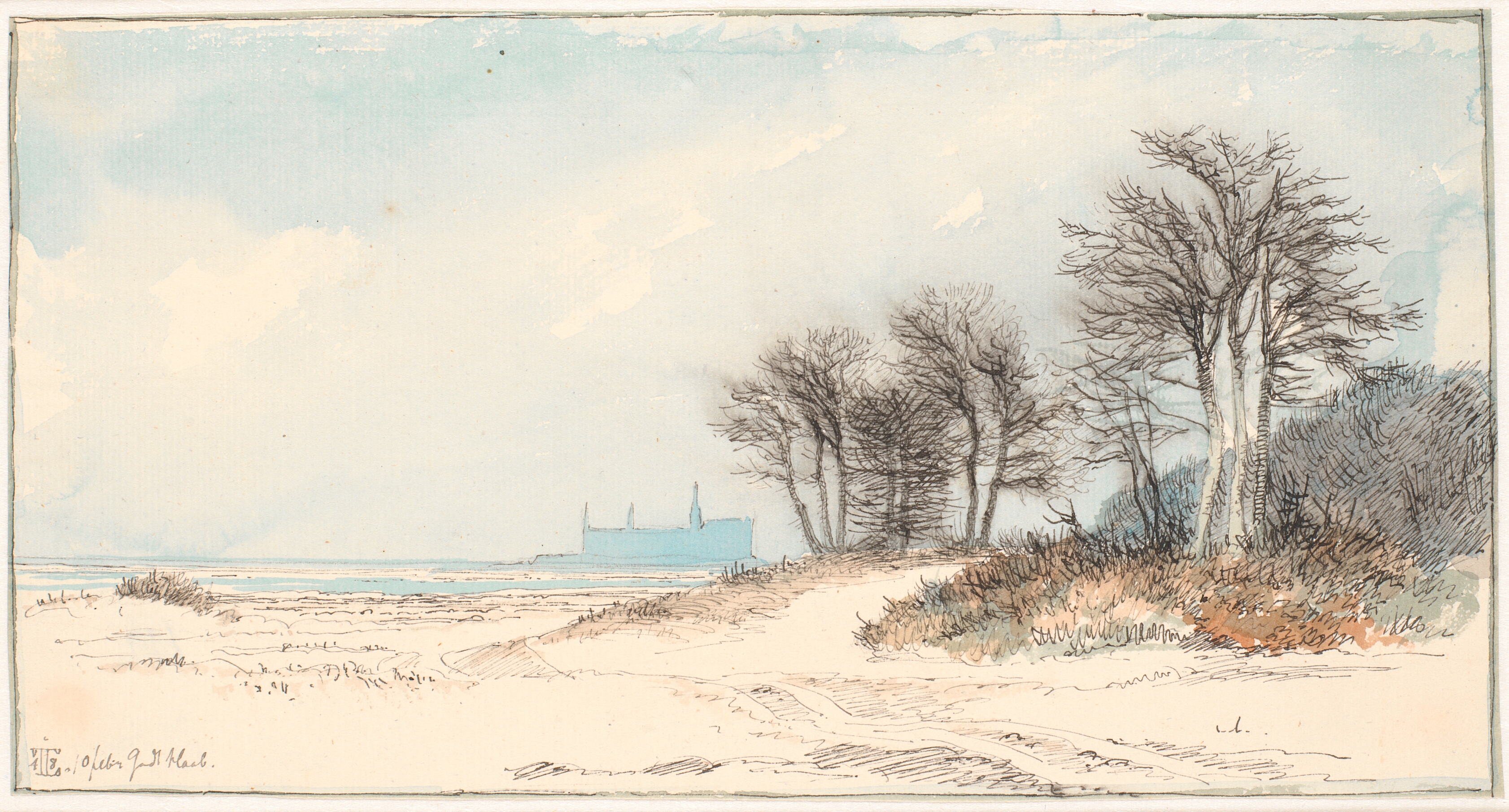 Udsigt mod Kronborg fra kysten nord for Helsingør