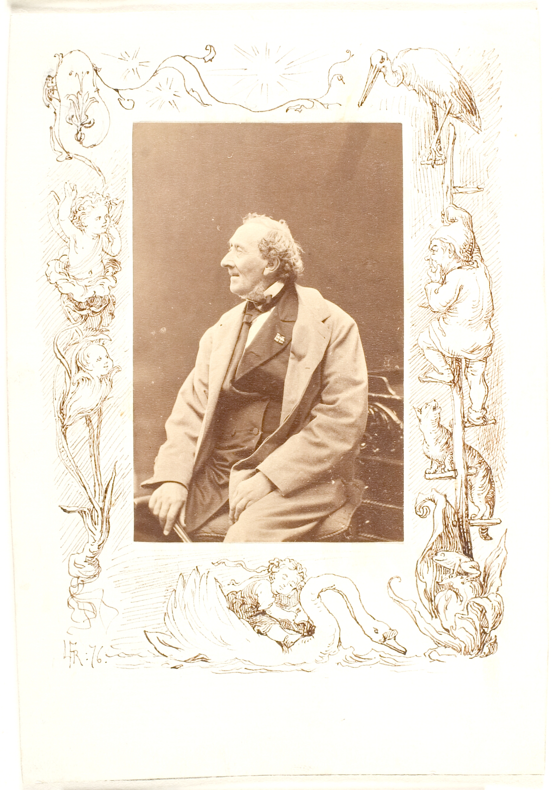 Randtegning om et fotografi af H.C. Andersen