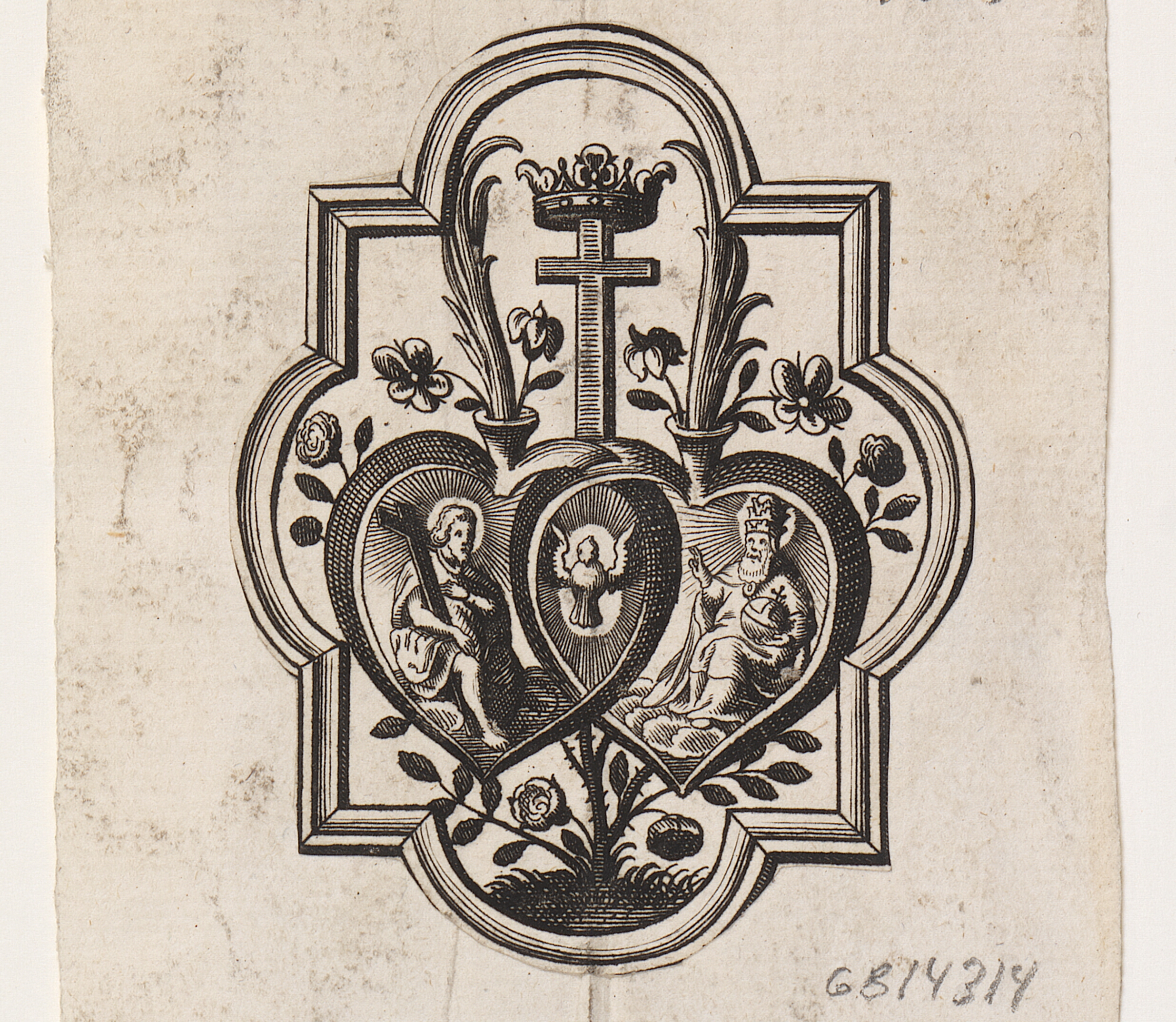 Emblem med to hjerter og Treenigheden