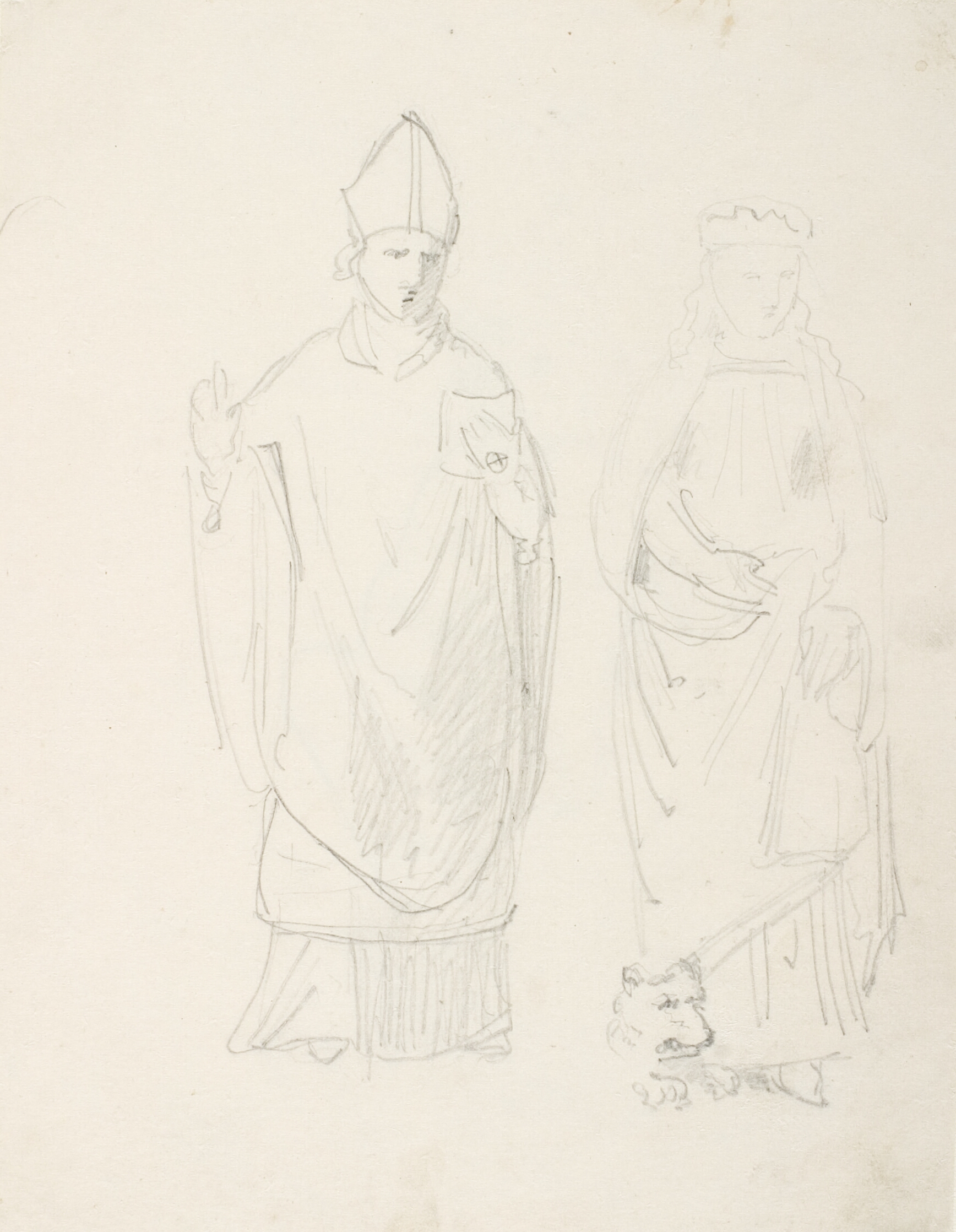 En bisp og en kvindelig helgenfigur